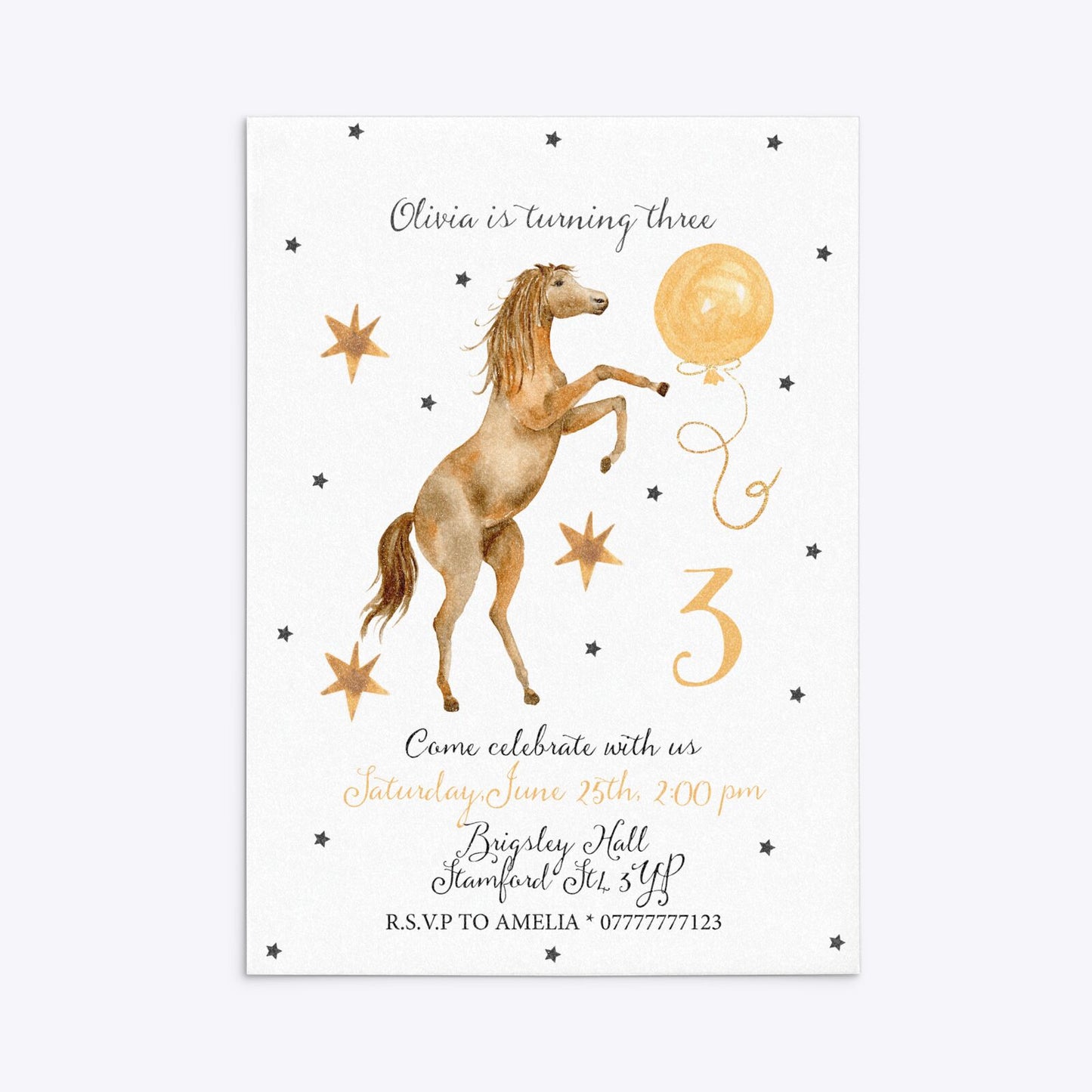 Personalised Horse Happy Birthday Rectangle Invitation Glitter