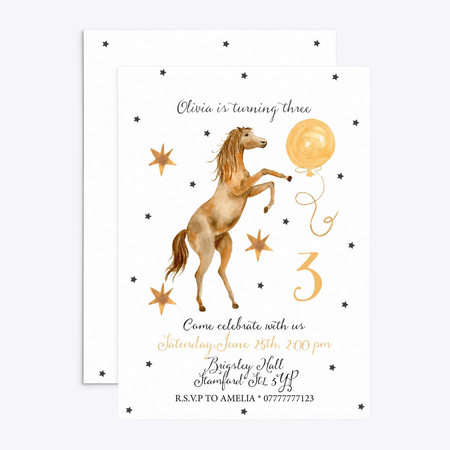 Personalised Horse Happy Birthday Rectangle Invitation Matte Paper Front and Back Image