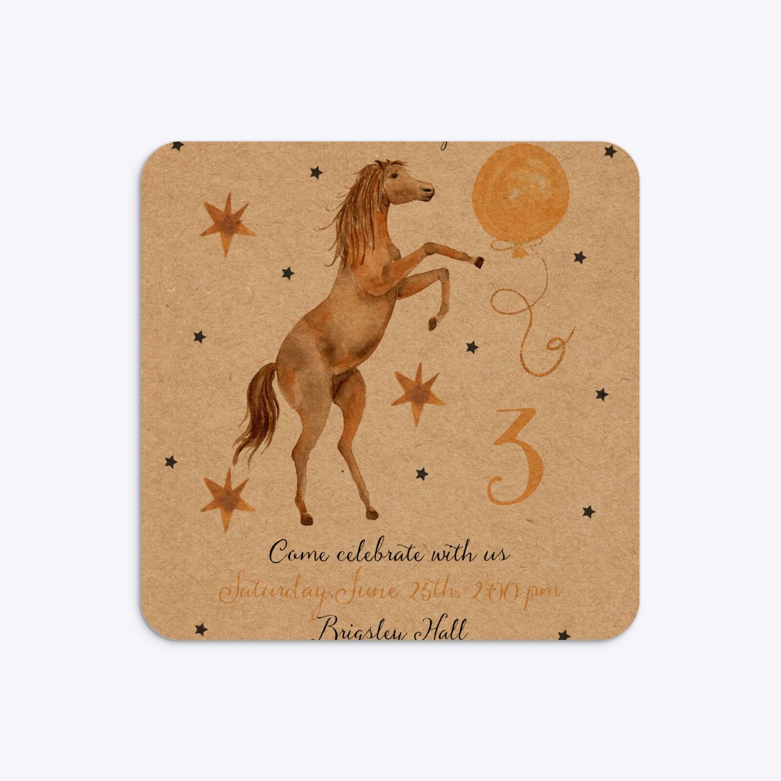 Personalised Horse Happy Birthday Rounded 5 25x5 25 Invitation Kraft