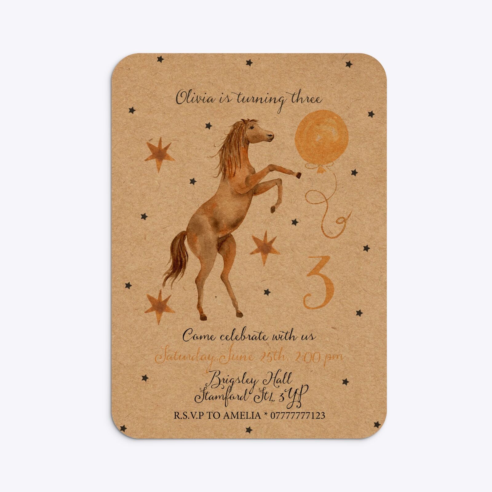 Personalised Horse Happy Birthday Rounded Invitation Kraft