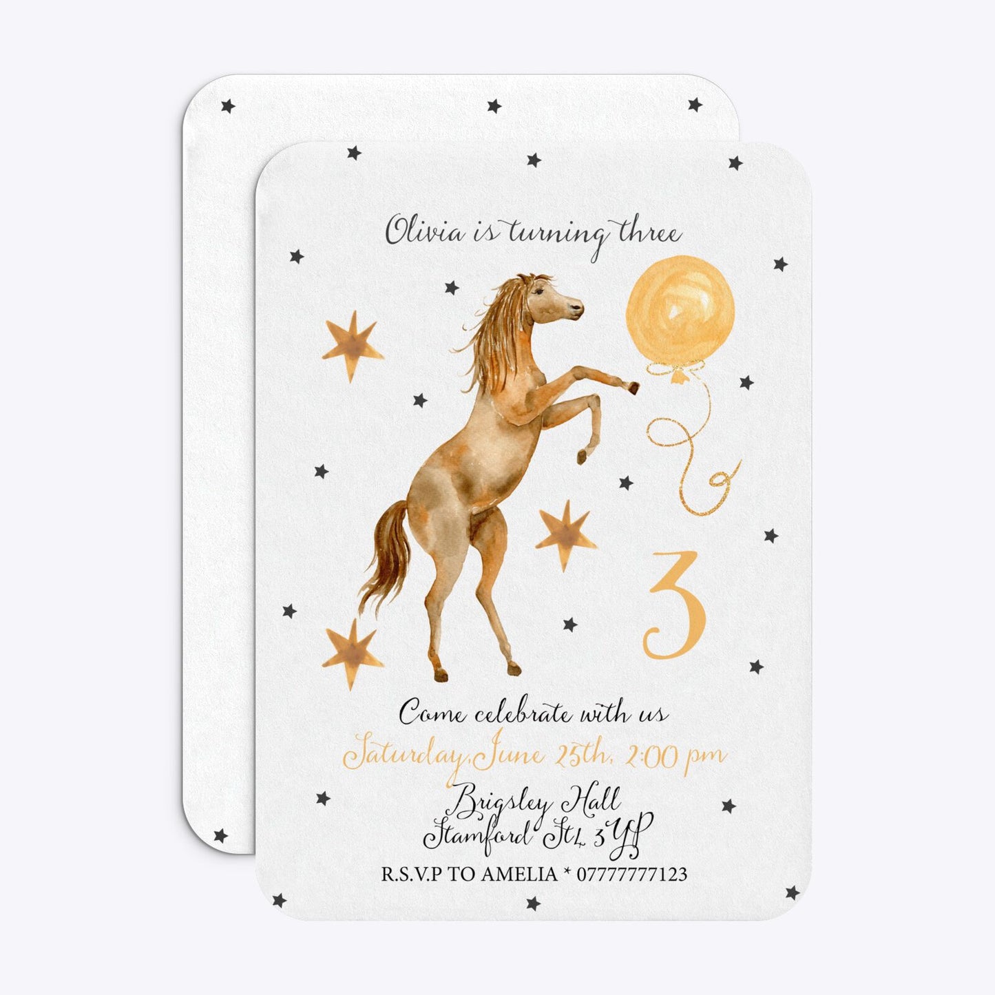 Personalised Horse Happy Birthday Rounded Invitation Matte Paper Front and Back Image