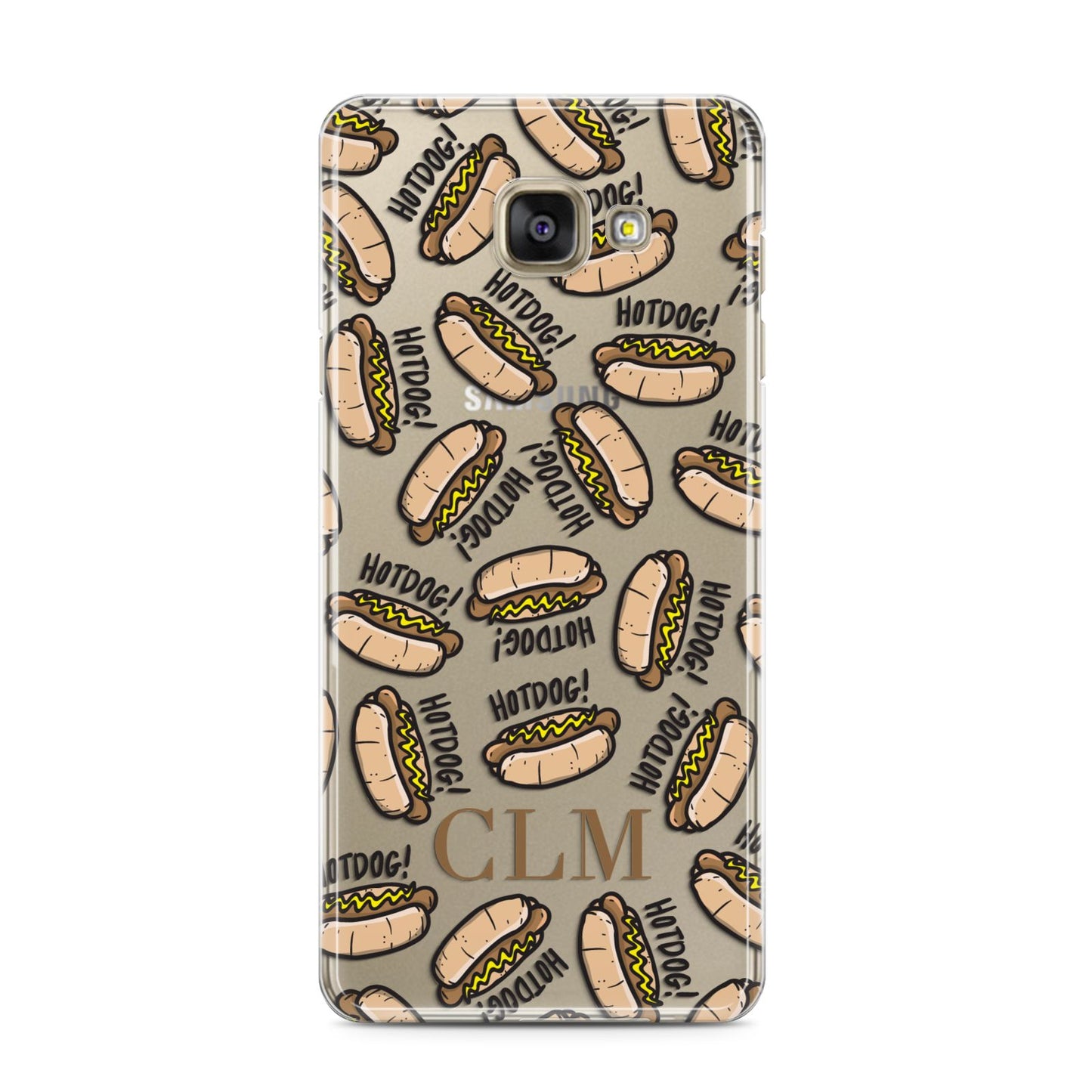 Personalised Hot Dog Initials Samsung Galaxy A3 2016 Case on gold phone