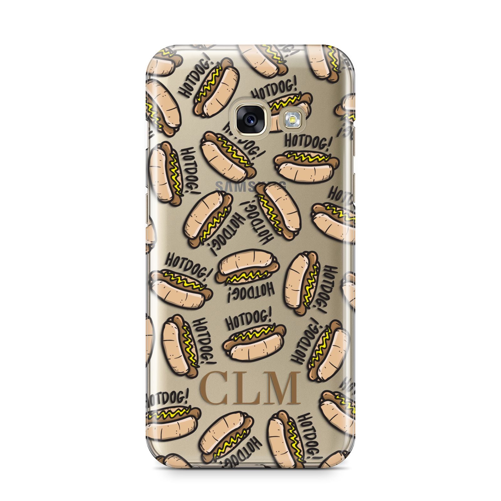 Personalised Hot Dog Initials Samsung Galaxy A3 2017 Case on gold phone