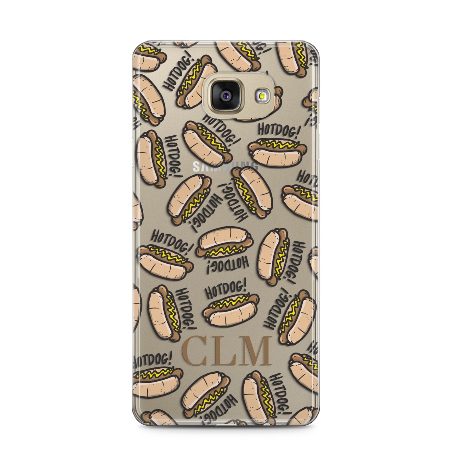 Personalised Hot Dog Initials Samsung Galaxy A5 2016 Case on gold phone