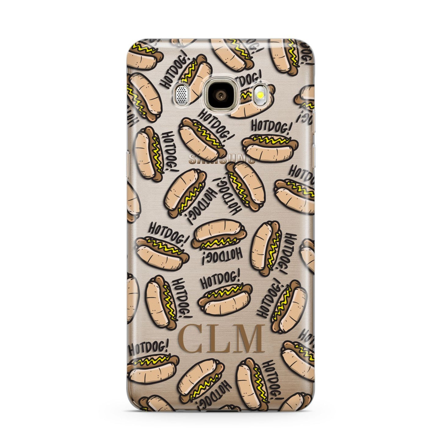 Personalised Hot Dog Initials Samsung Galaxy J7 2016 Case on gold phone