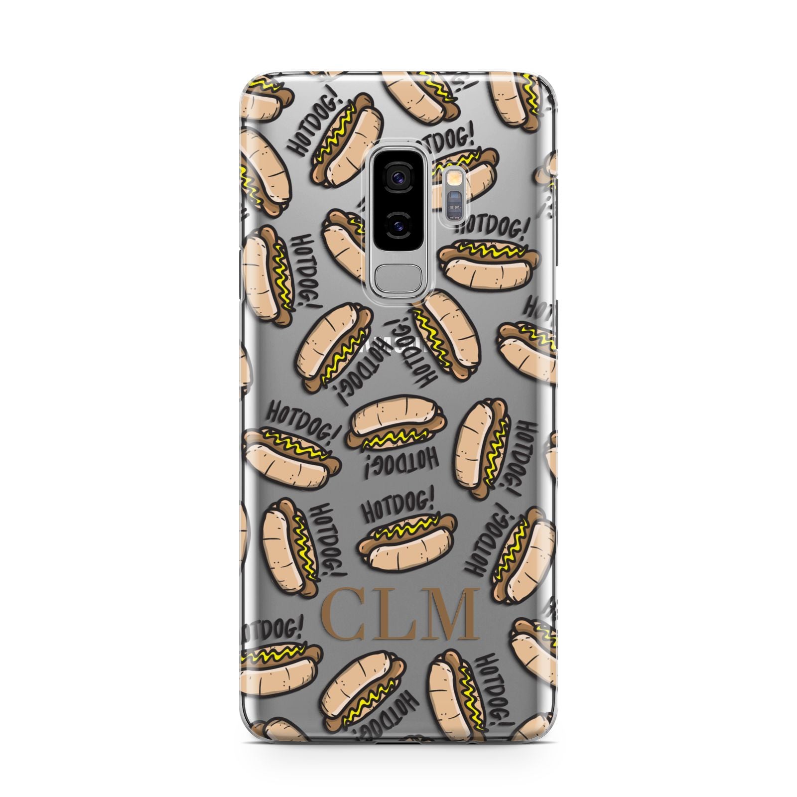 Personalised Hot Dog Initials Samsung Galaxy S9 Plus Case on Silver phone