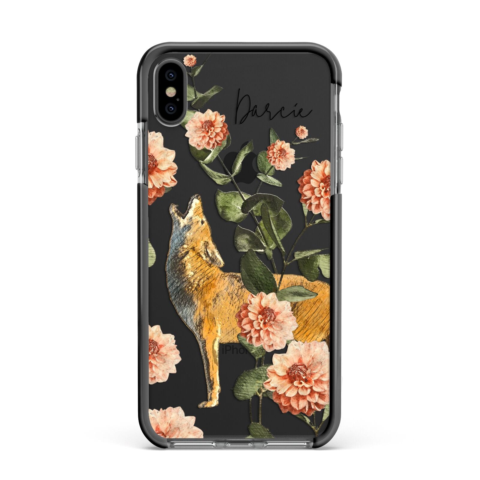 Personalised Howling Wolf Apple iPhone Xs Max Impact Case Black Edge on Black Phone