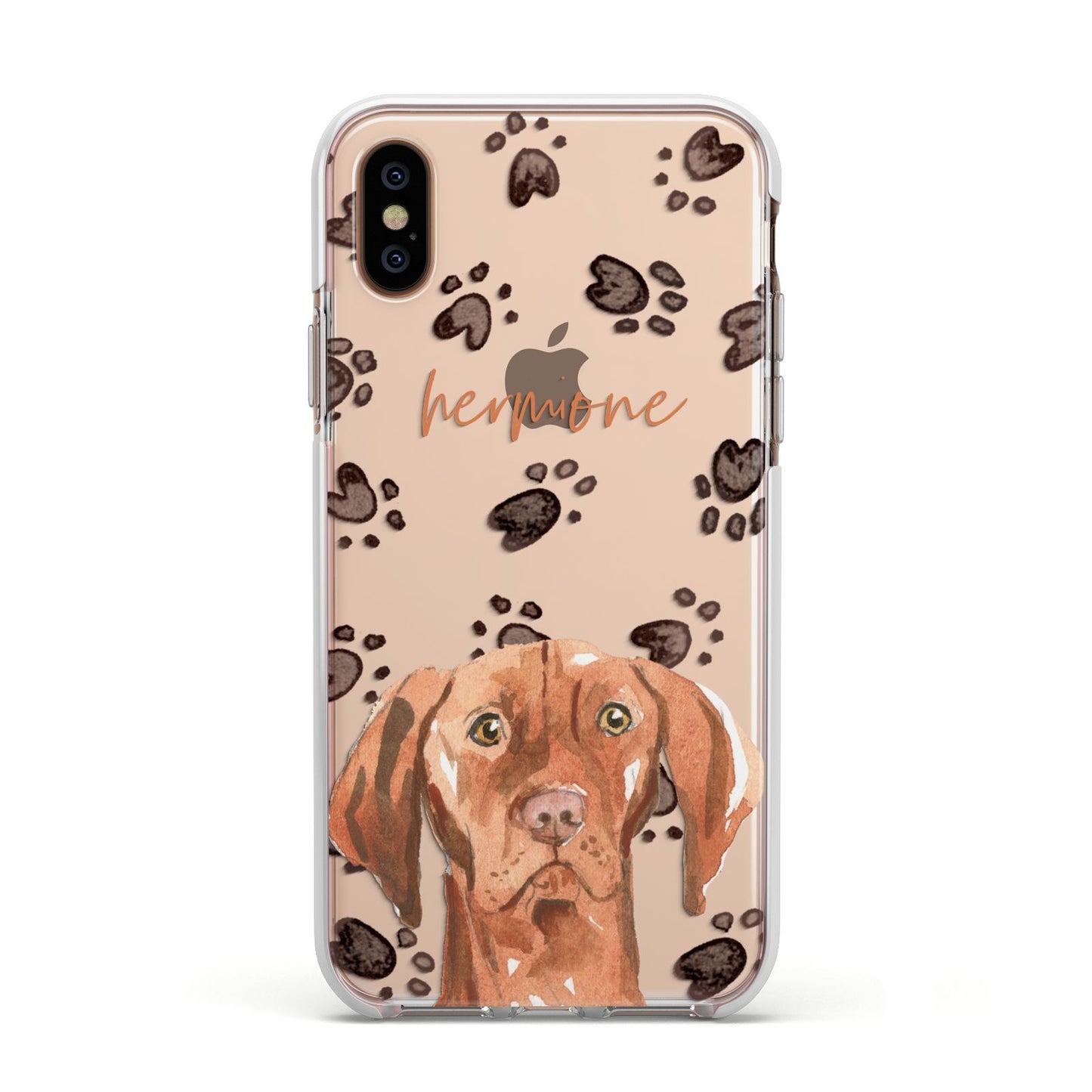 Personalised Hungarian Vizsla Apple iPhone Xs Impact Case White Edge on Gold Phone