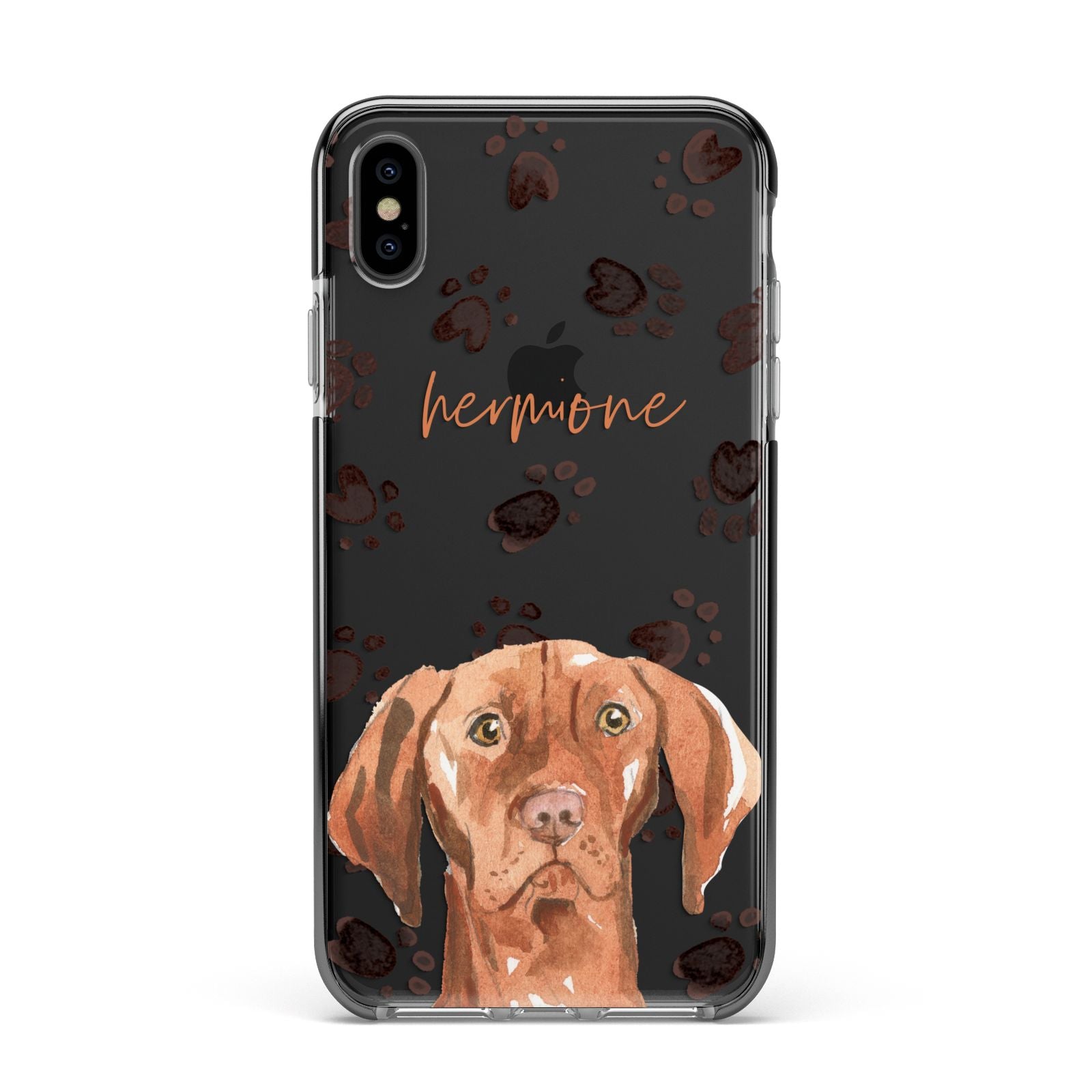 Personalised Hungarian Vizsla Apple iPhone Xs Max Impact Case Black Edge on Black Phone