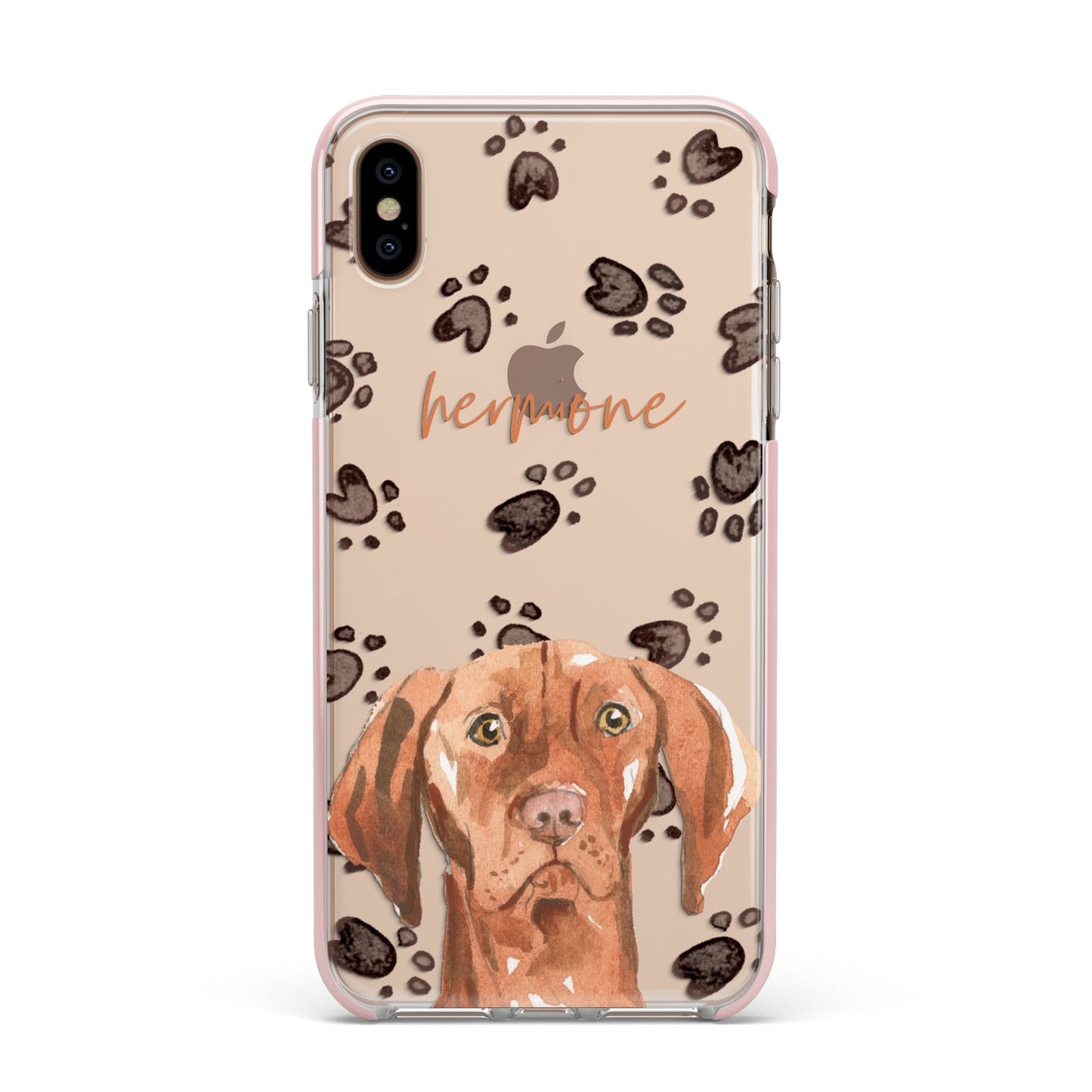 Personalised Hungarian Vizsla Apple iPhone Xs Max Impact Case Pink Edge on Gold Phone