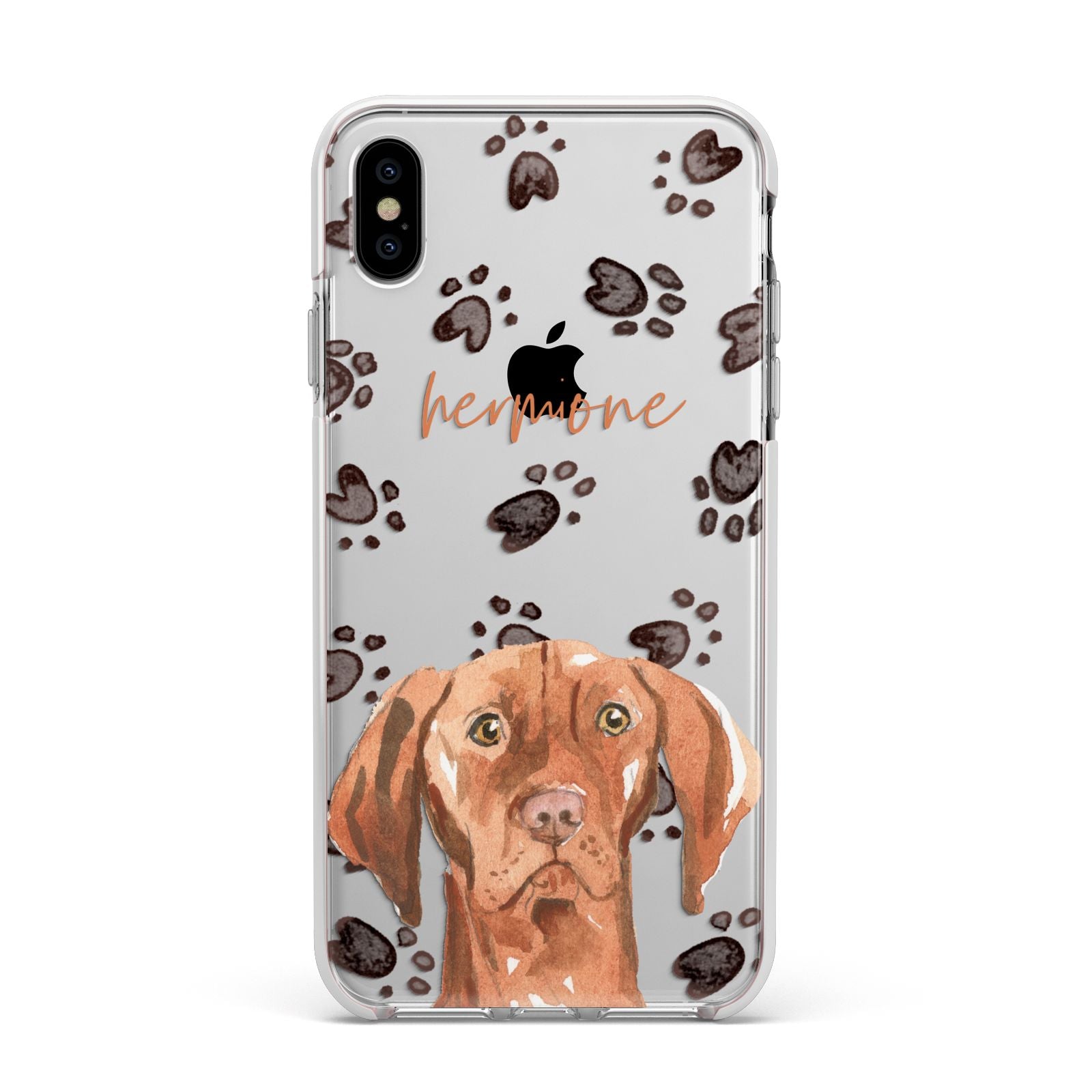 Personalised Hungarian Vizsla Apple iPhone Xs Max Impact Case White Edge on Silver Phone