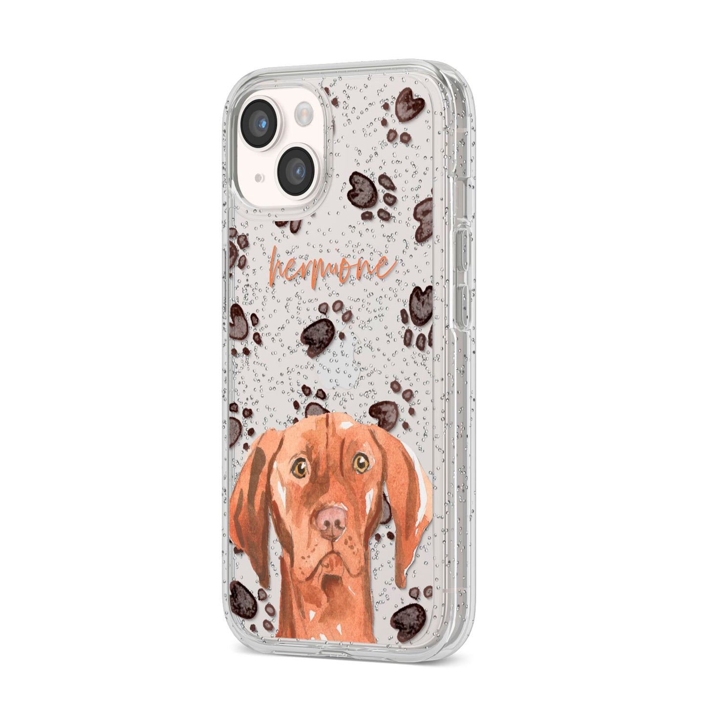 Personalised Hungarian Vizsla iPhone 14 Glitter Tough Case Starlight Angled Image