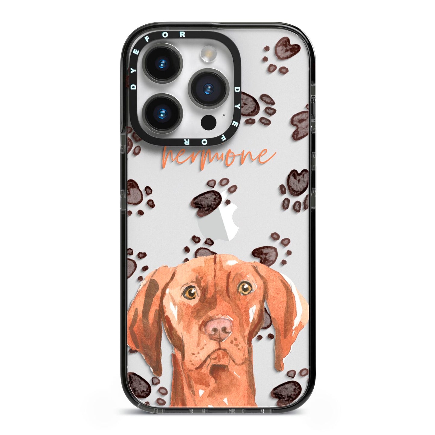 Personalised Hungarian Vizsla iPhone 14 Pro Black Impact Case on Silver phone