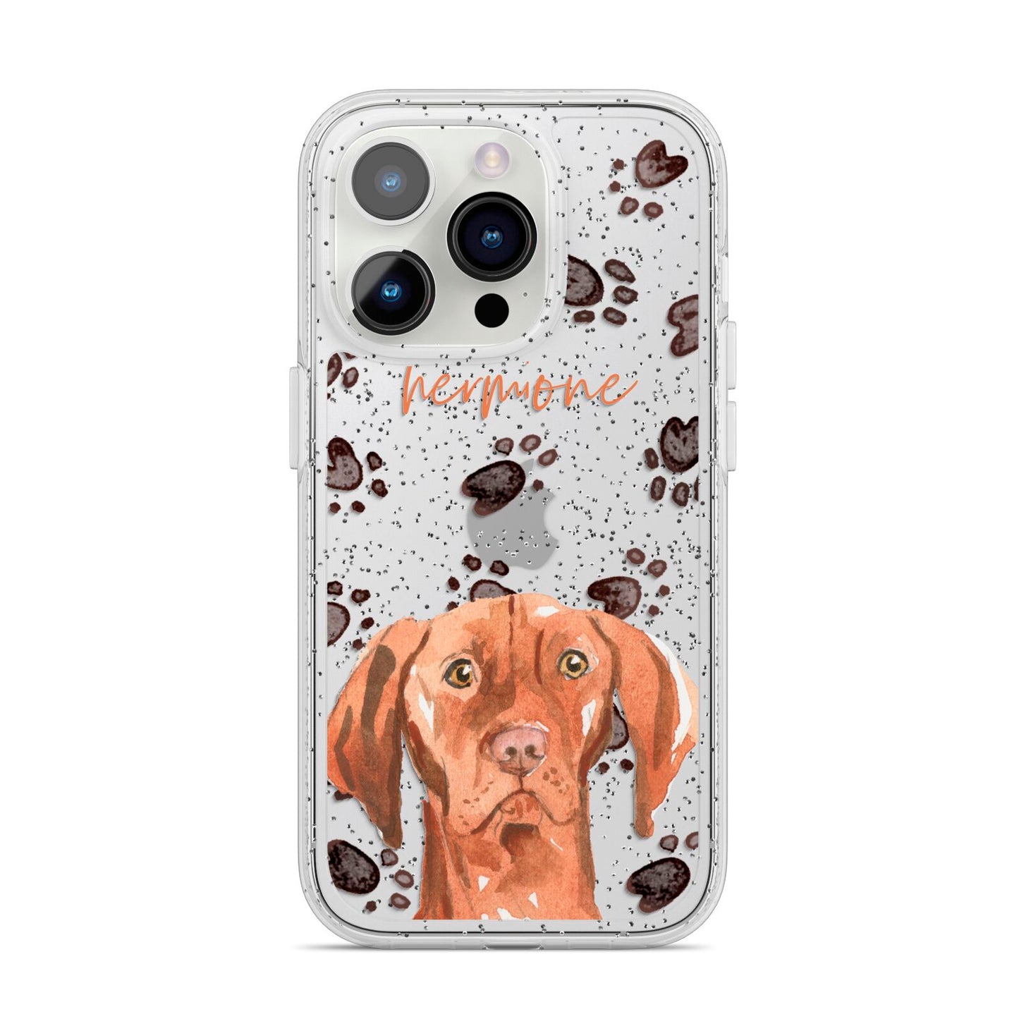 Personalised Hungarian Vizsla iPhone 14 Pro Glitter Tough Case Silver