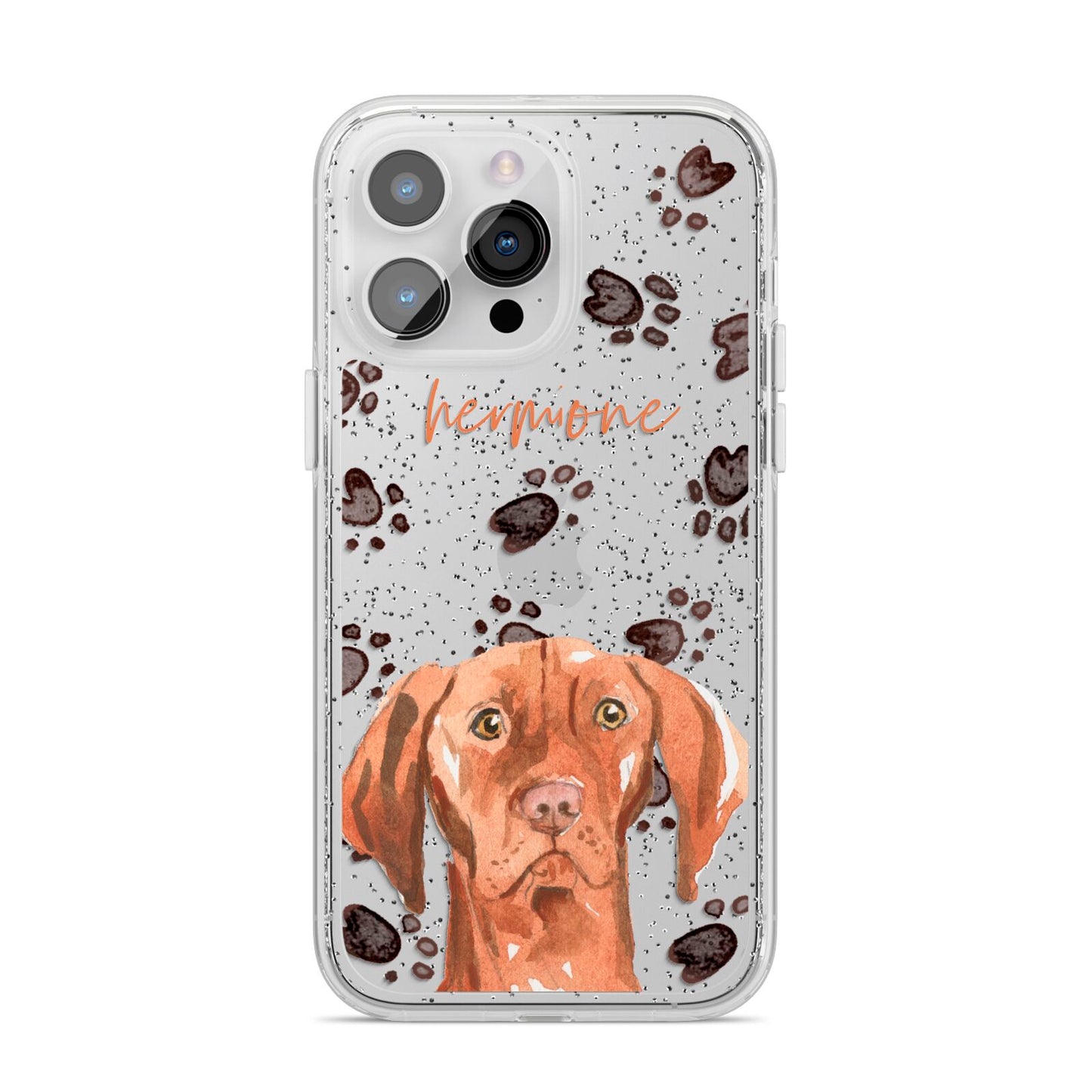 Personalised Hungarian Vizsla iPhone 14 Pro Max Glitter Tough Case Silver