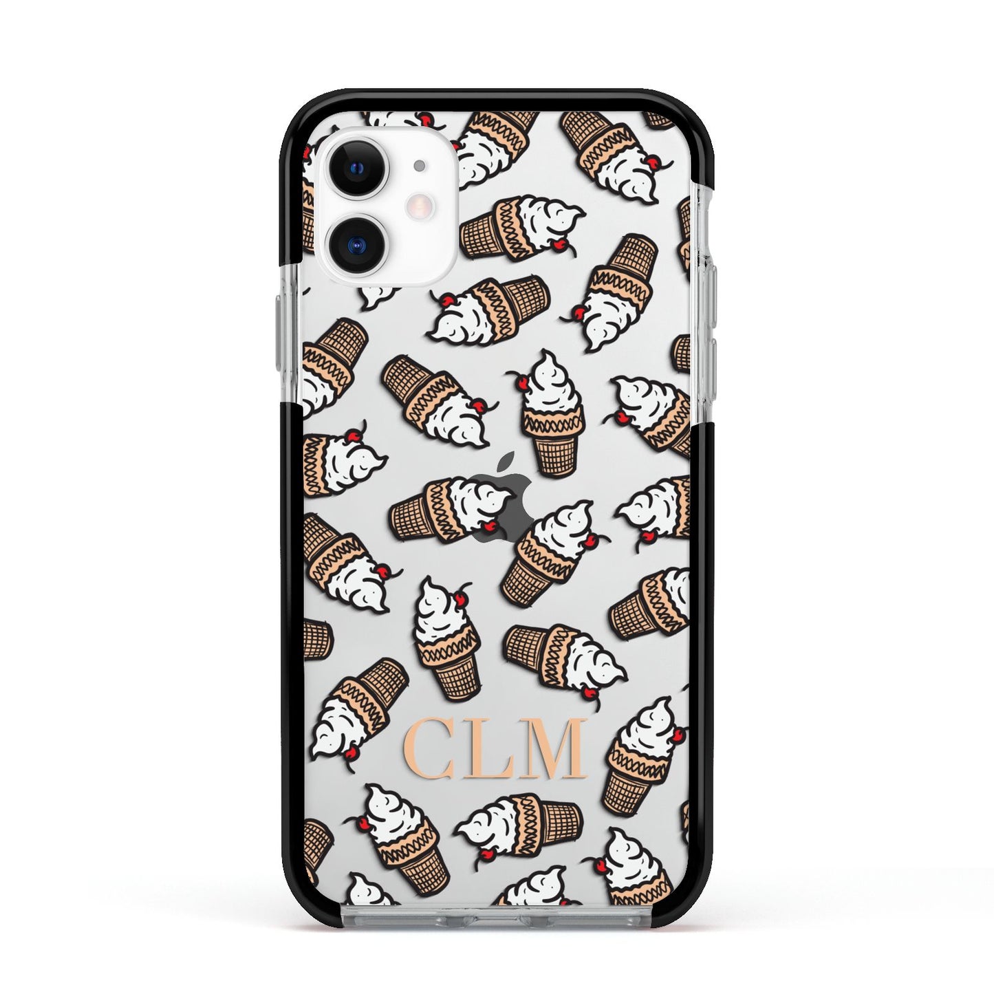 Personalised Ice Cream Initials Apple iPhone 11 in White with Black Impact Case