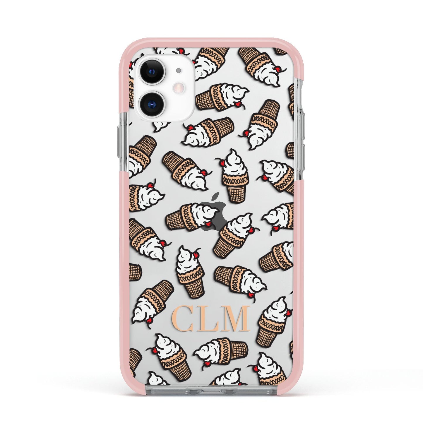 Personalised Ice Cream Initials Apple iPhone 11 in White with Pink Impact Case