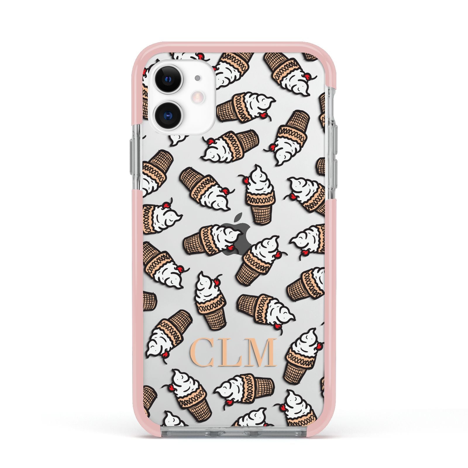 Personalised Ice Cream Initials Apple iPhone 11 in White with Pink Impact Case