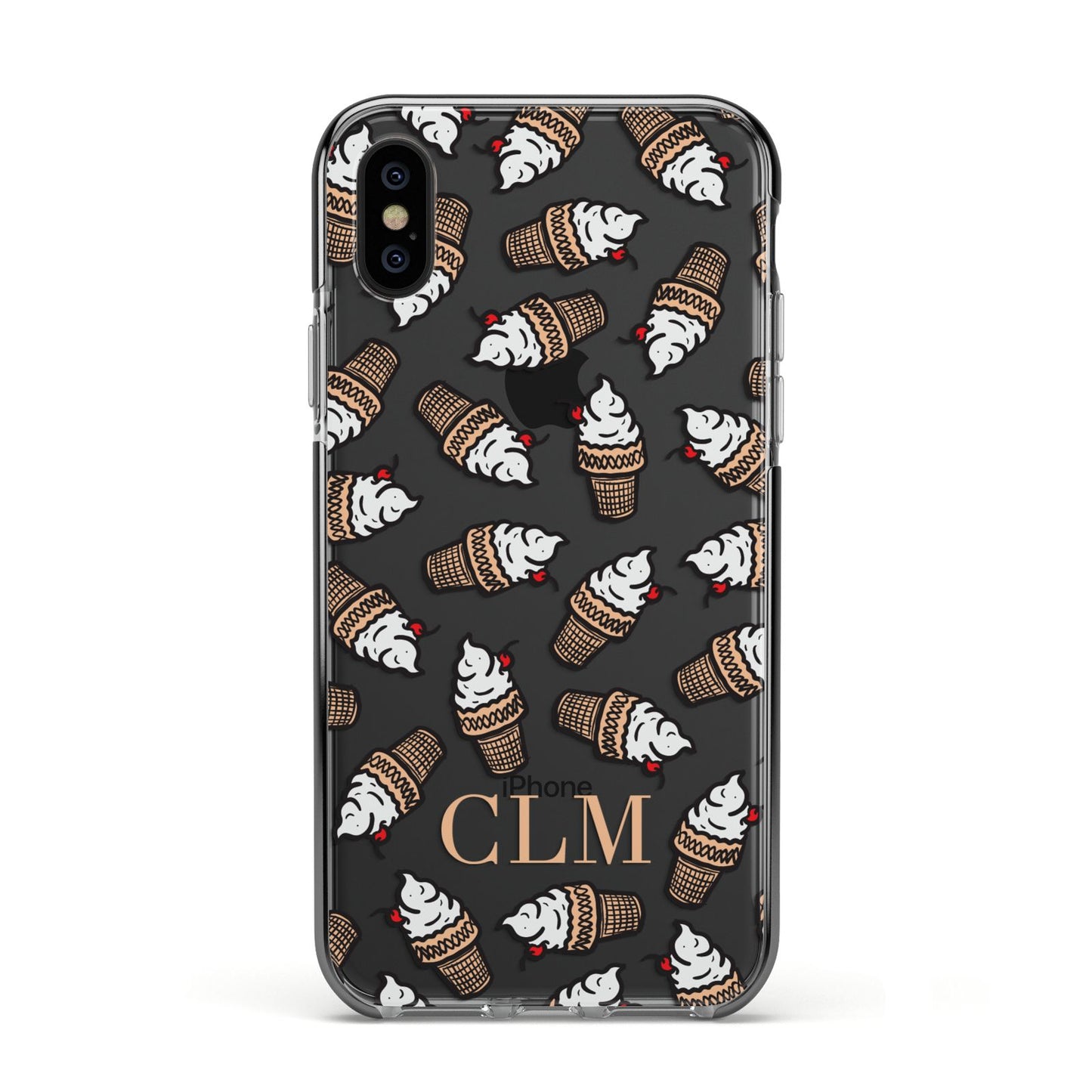 Personalised Ice Cream Initials Apple iPhone Xs Impact Case Black Edge on Black Phone