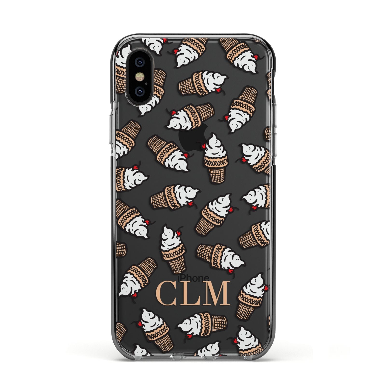 Personalised Ice Cream Initials Apple iPhone Xs Impact Case Black Edge on Black Phone