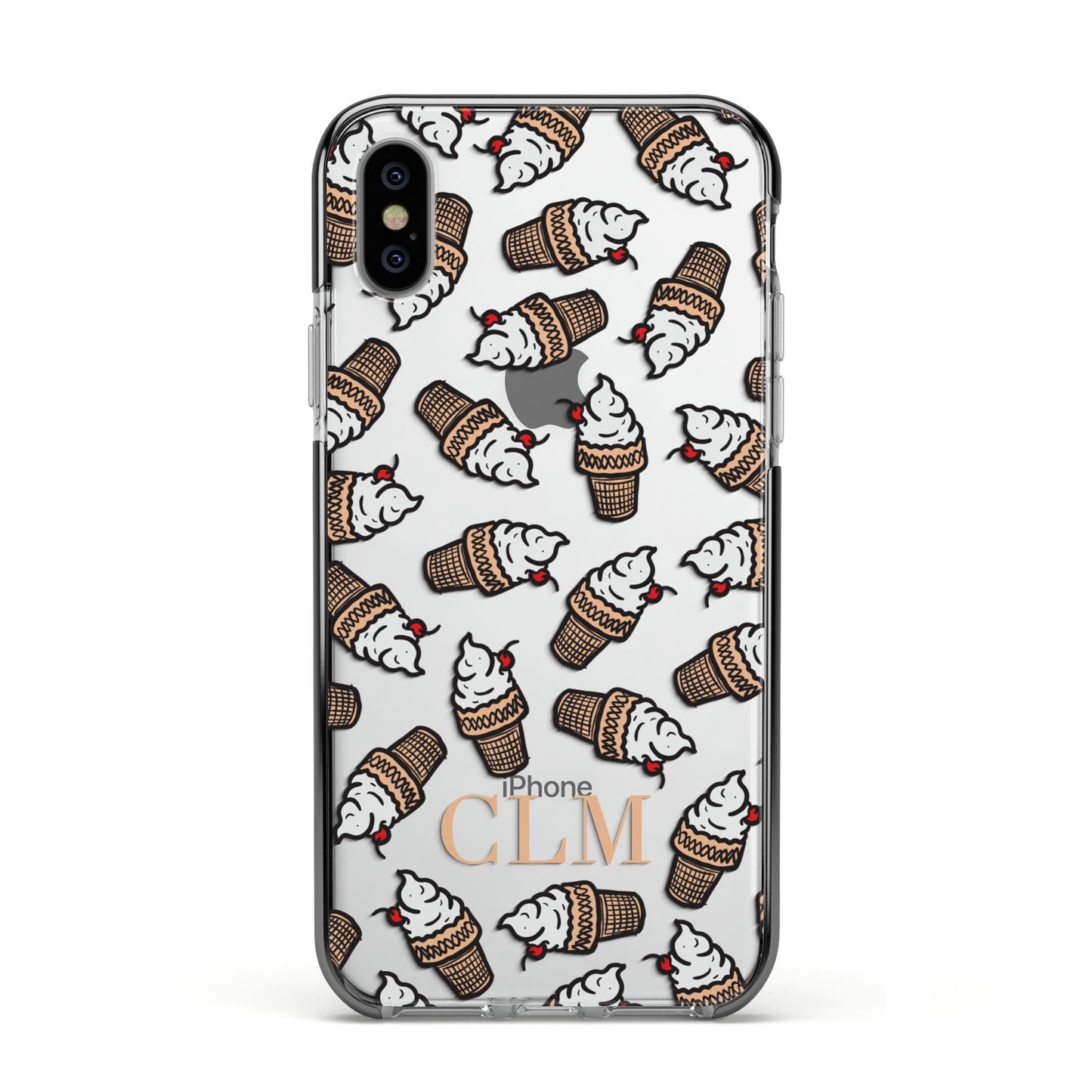 Personalised Ice Cream Initials Apple iPhone Xs Impact Case Black Edge on Silver Phone