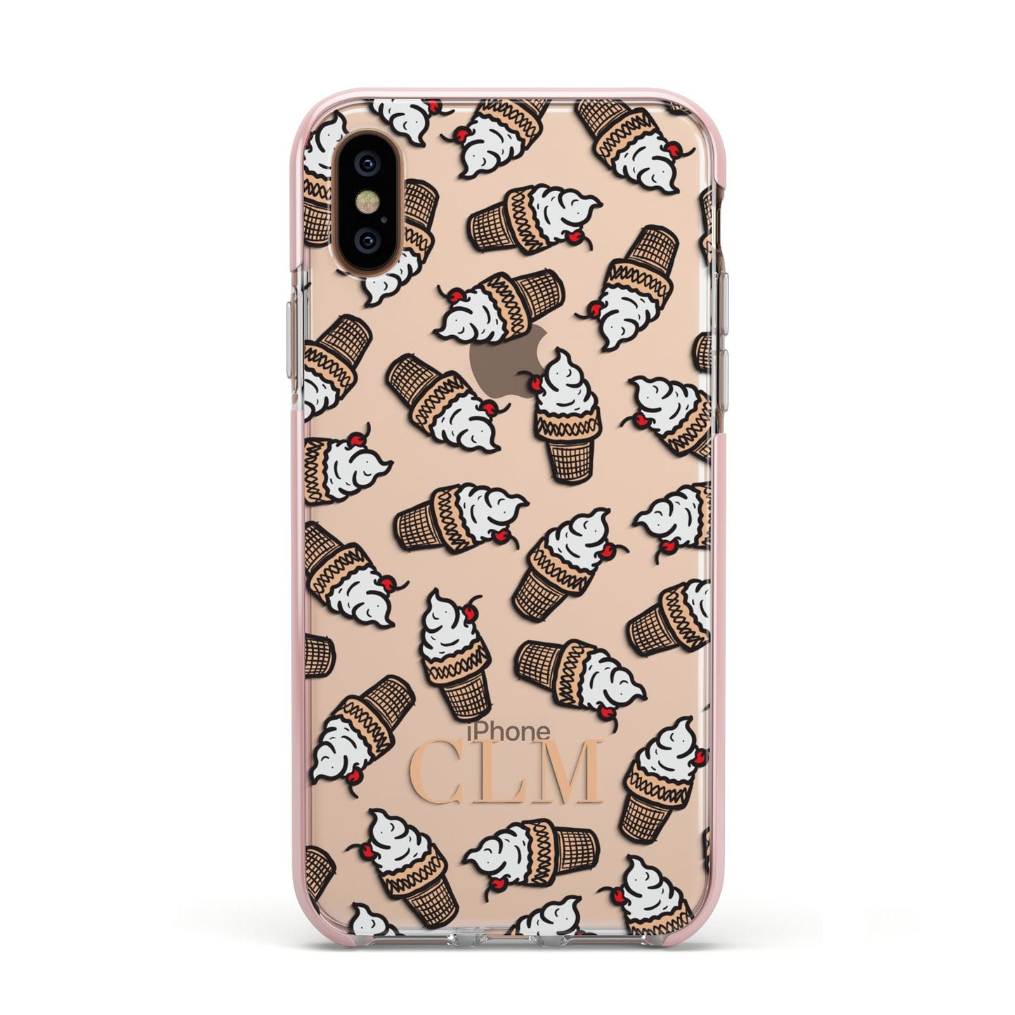 Personalised Ice Cream Initials Apple iPhone Xs Impact Case Pink Edge on Gold Phone