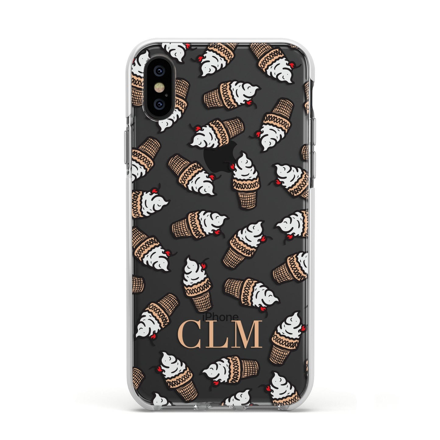 Personalised Ice Cream Initials Apple iPhone Xs Impact Case White Edge on Black Phone