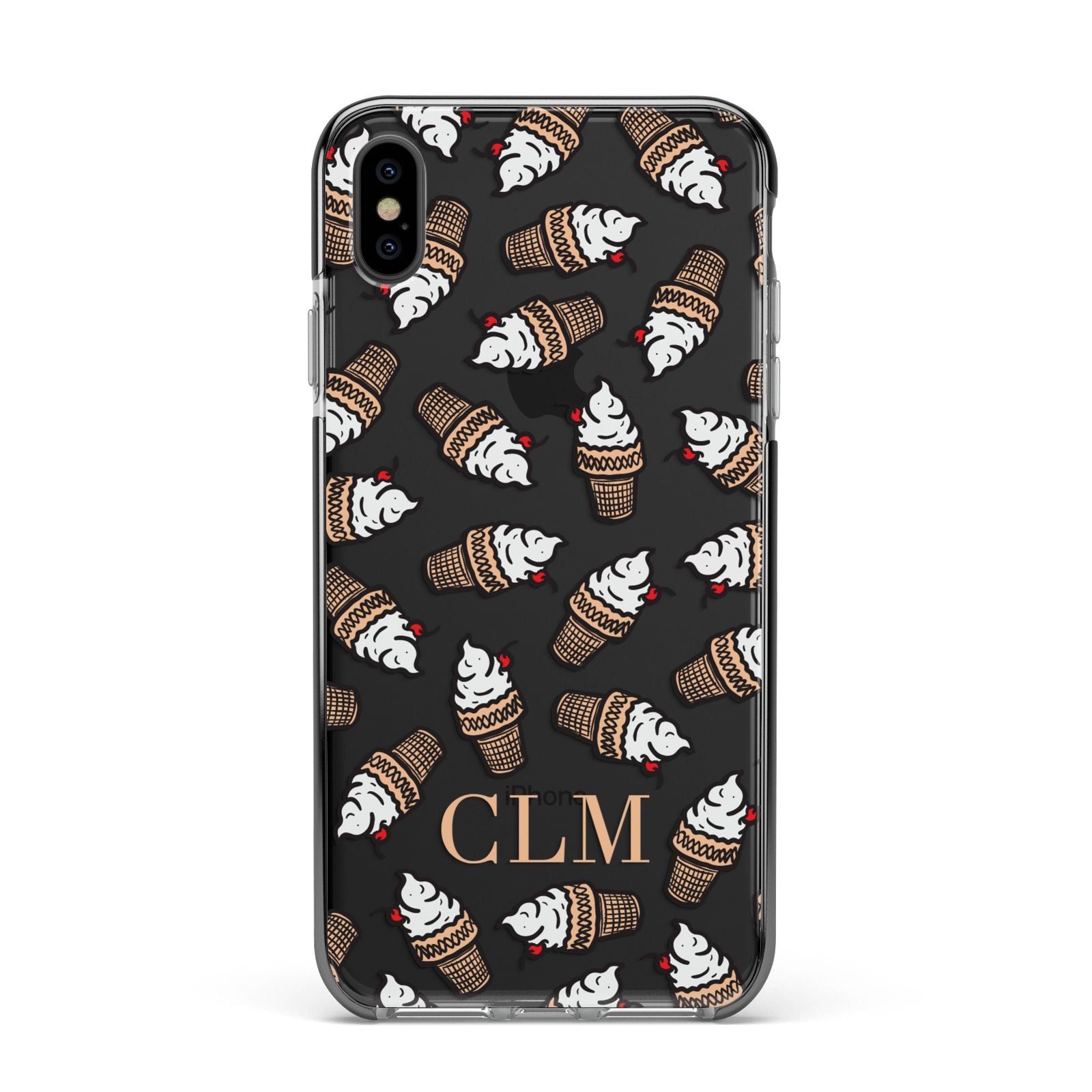 Personalised Ice Cream Initials Apple iPhone Xs Max Impact Case Black Edge on Black Phone