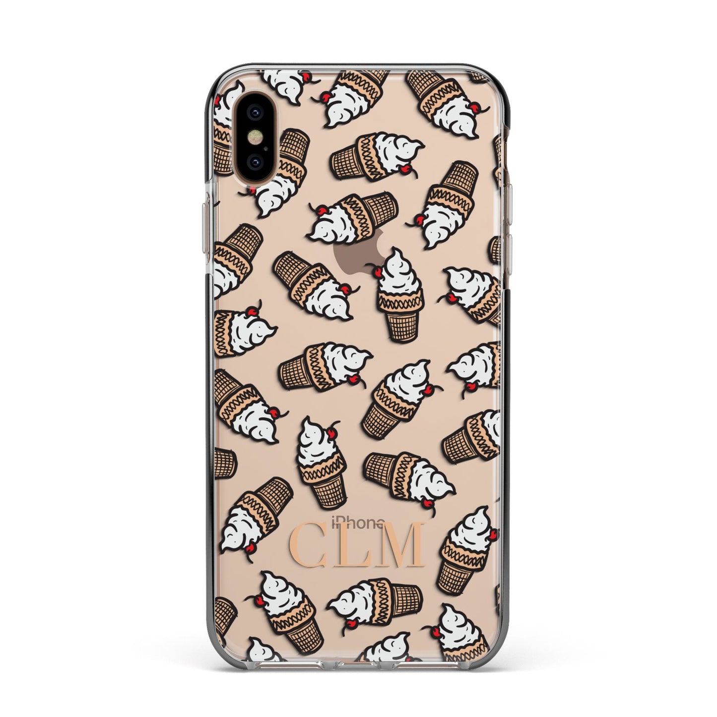 Personalised Ice Cream Initials Apple iPhone Xs Max Impact Case Black Edge on Gold Phone