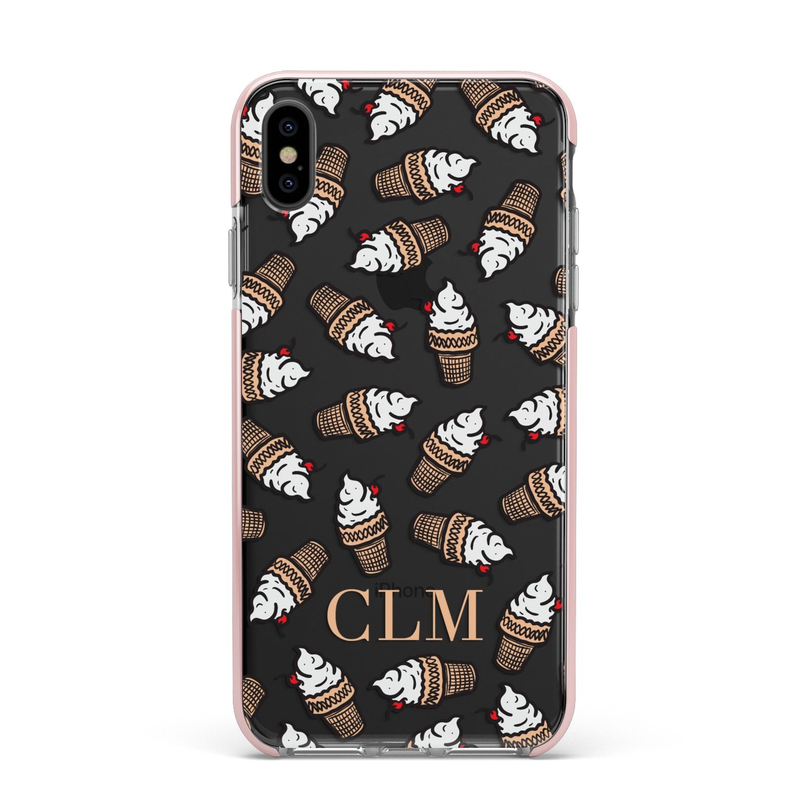 Personalised Ice Cream Initials Apple iPhone Xs Max Impact Case Pink Edge on Black Phone