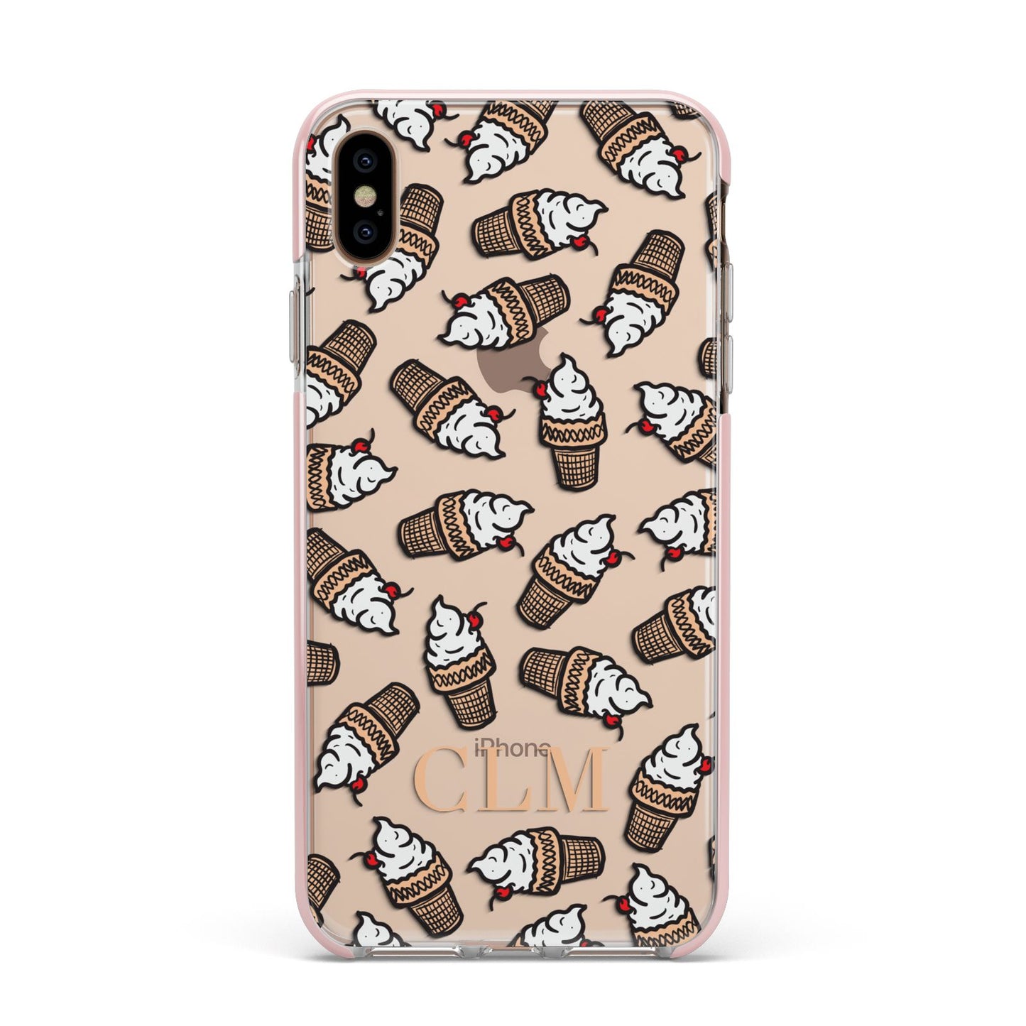 Personalised Ice Cream Initials Apple iPhone Xs Max Impact Case Pink Edge on Gold Phone