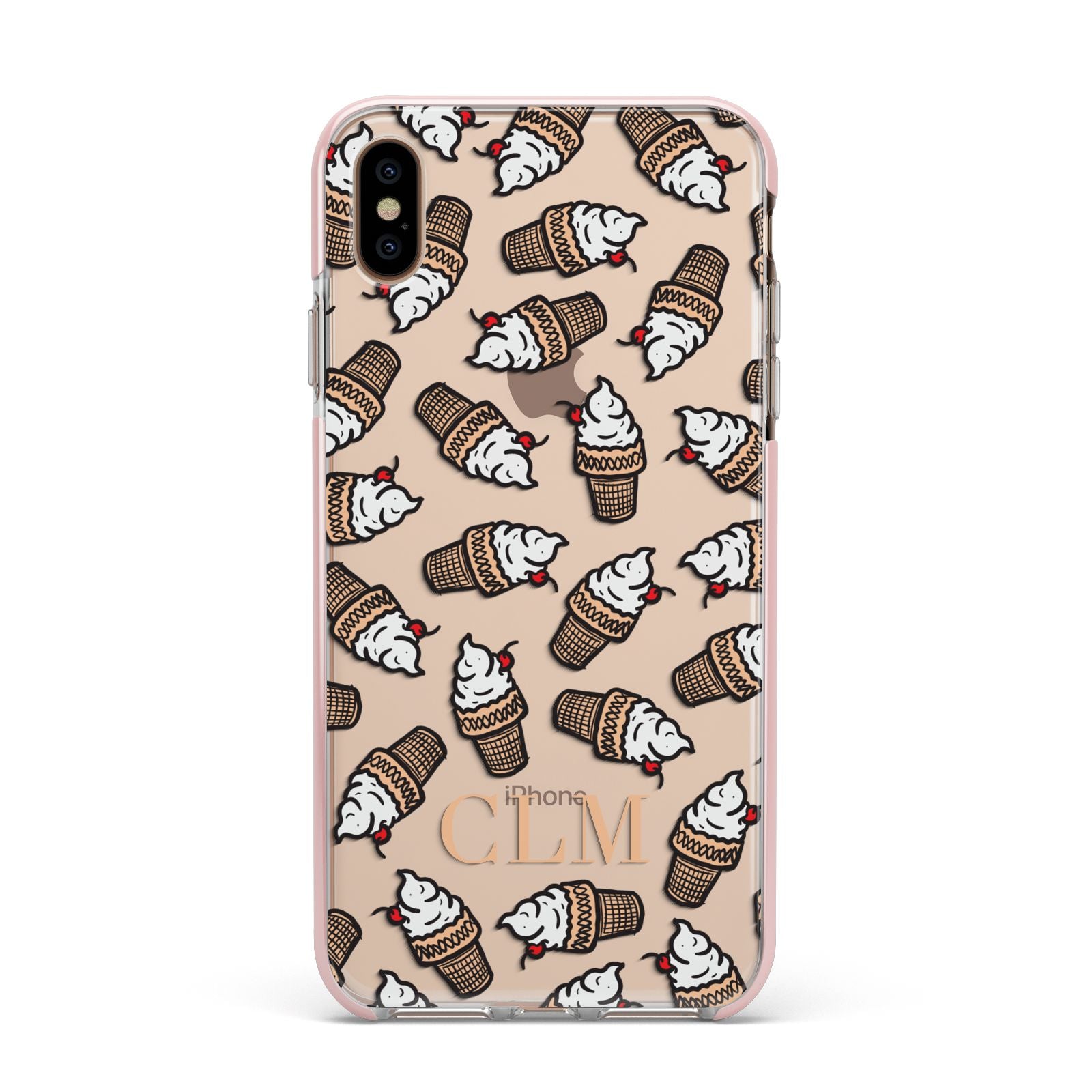 Personalised Ice Cream Initials Apple iPhone Xs Max Impact Case Pink Edge on Gold Phone