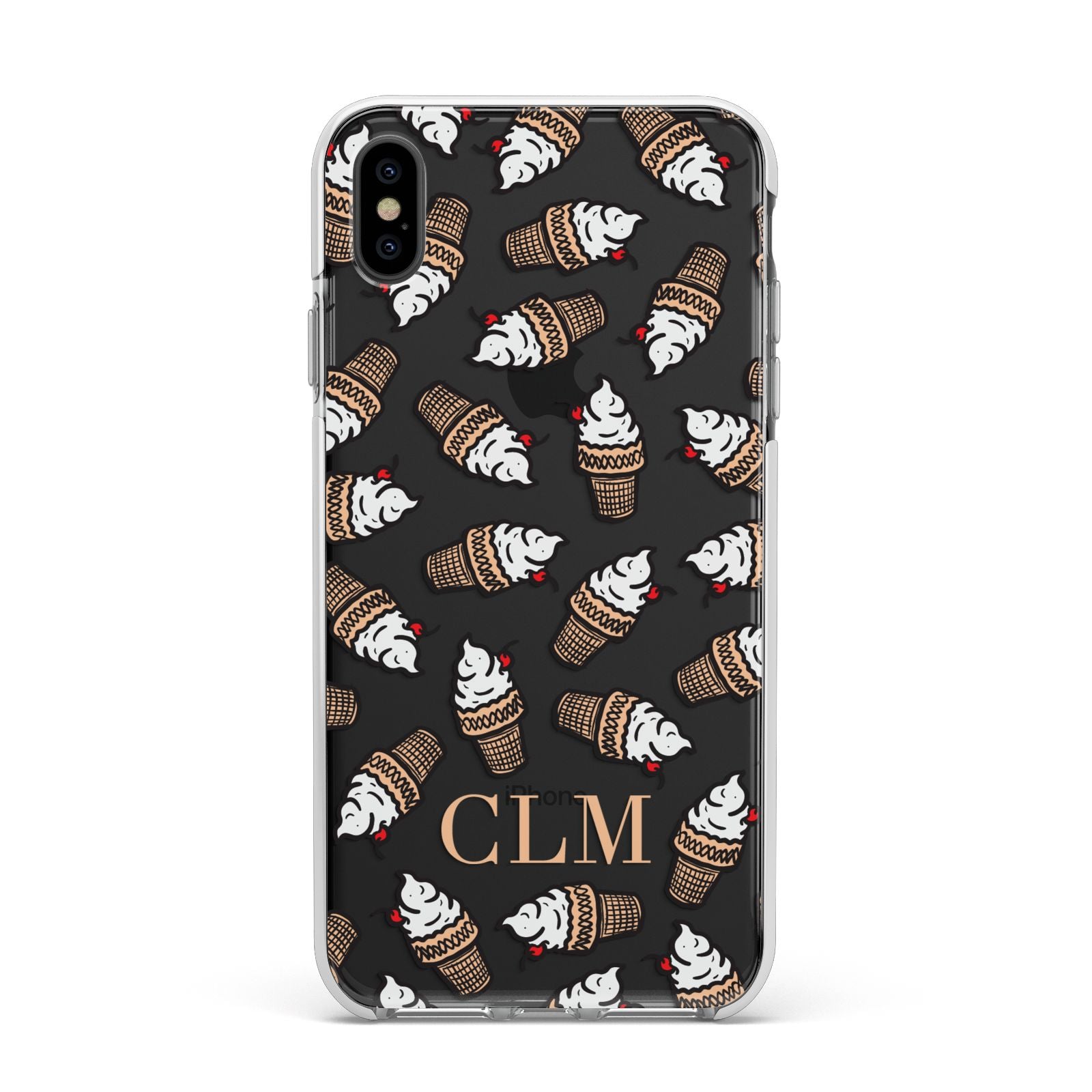 Personalised Ice Cream Initials Apple iPhone Xs Max Impact Case White Edge on Black Phone