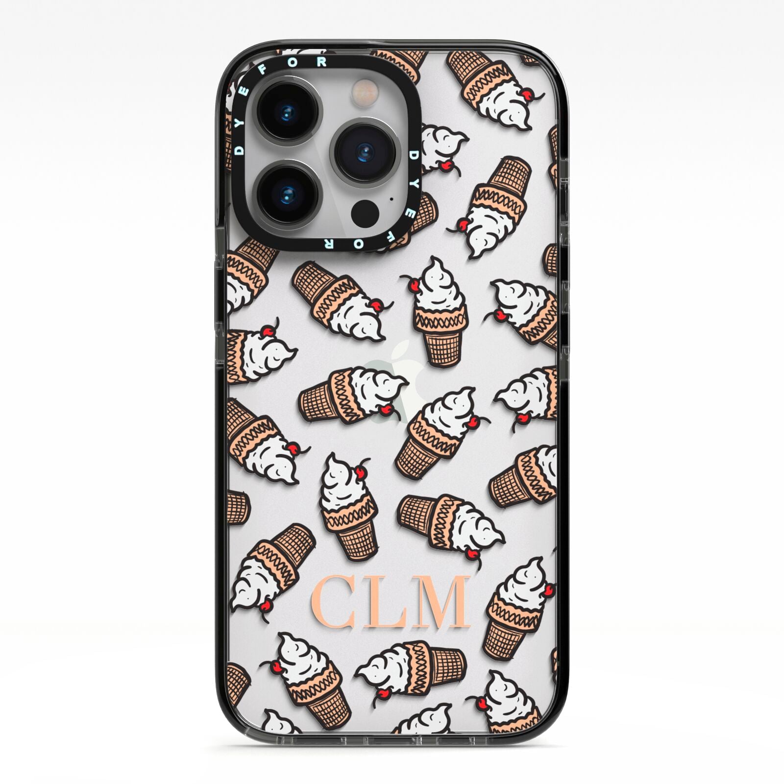 Personalised Ice Cream Initials iPhone 13 Pro Black Impact Case on Silver phone