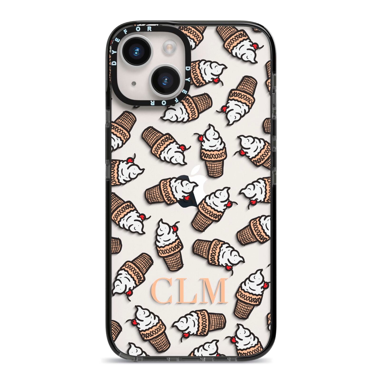 Personalised Ice Cream Initials iPhone 14 Black Impact Case on Silver phone