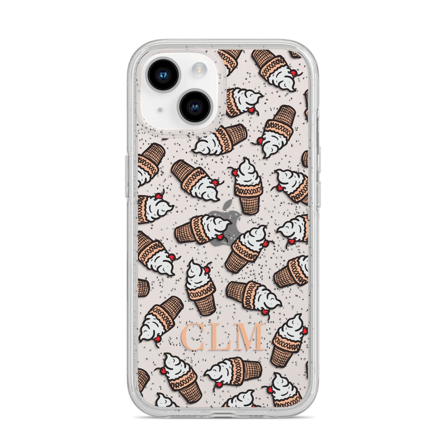 Personalised Ice Cream Initials iPhone 14 Glitter Tough Case Starlight