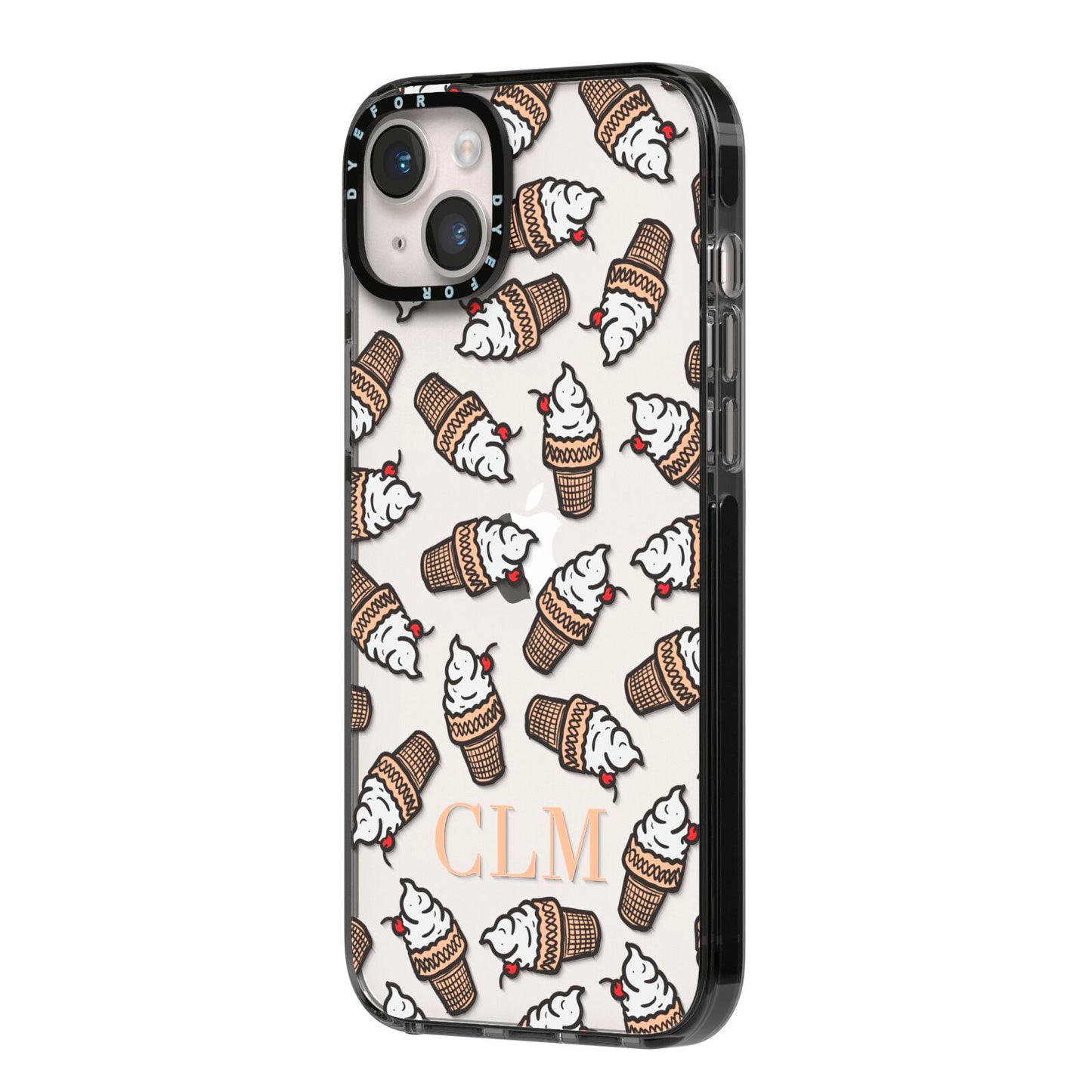 Personalised Ice Cream Initials iPhone 14 Plus Black Impact Case Side Angle on Silver phone