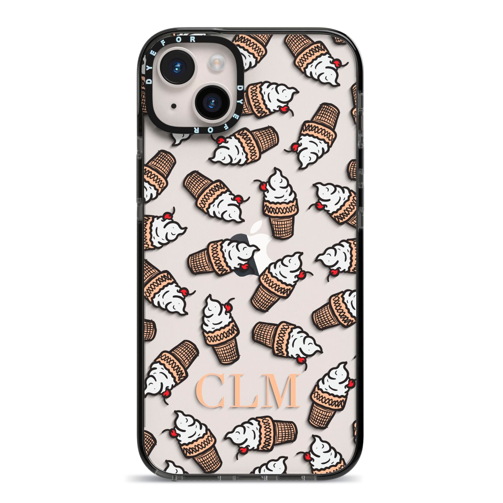 Personalised Ice Cream Initials iPhone 14 Plus Black Impact Case on Silver phone