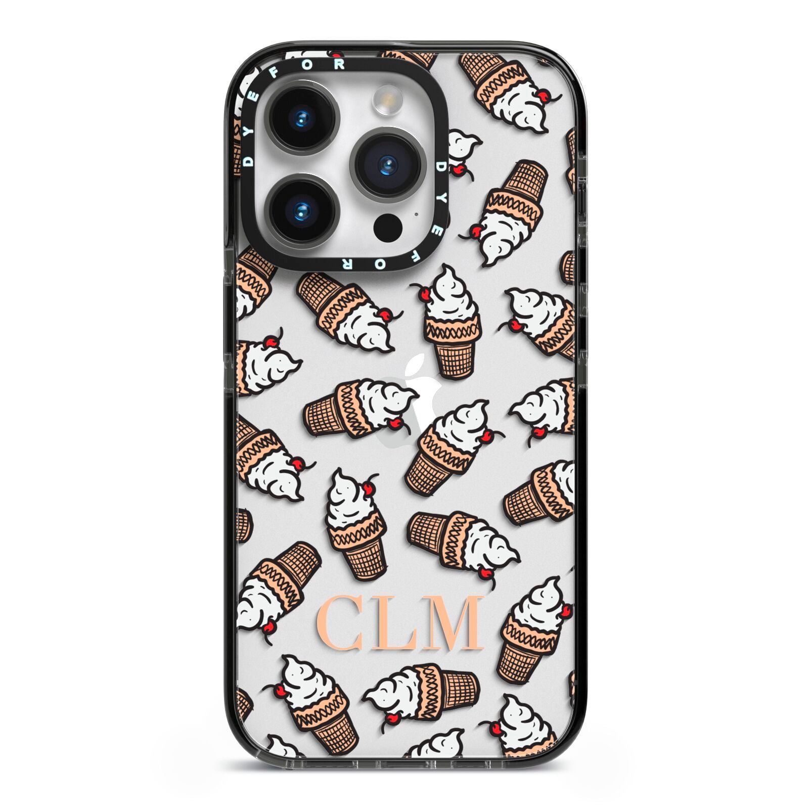 Personalised Ice Cream Initials iPhone 14 Pro Black Impact Case on Silver phone