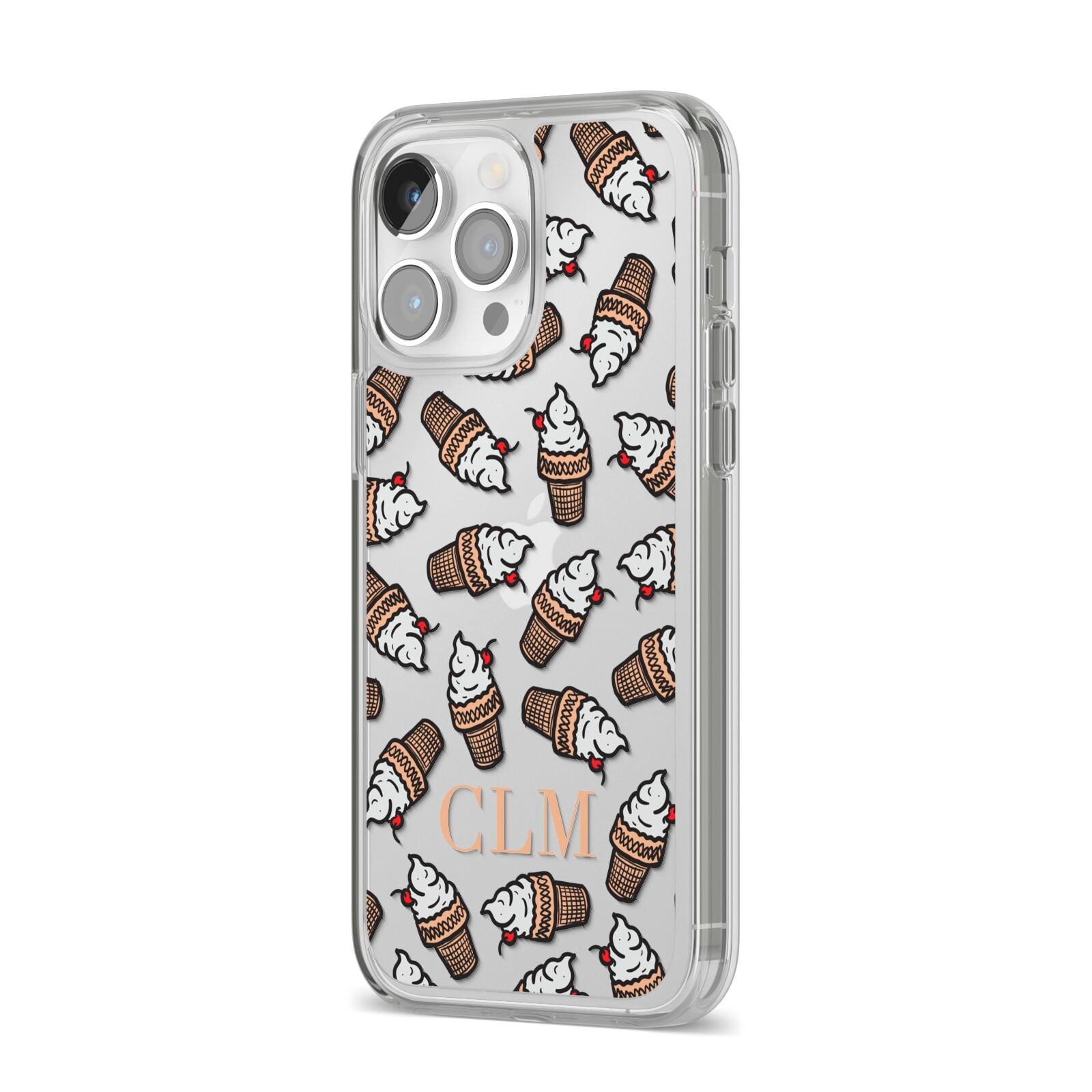 Personalised Ice Cream Initials iPhone 14 Pro Max Clear Tough Case Silver Angled Image