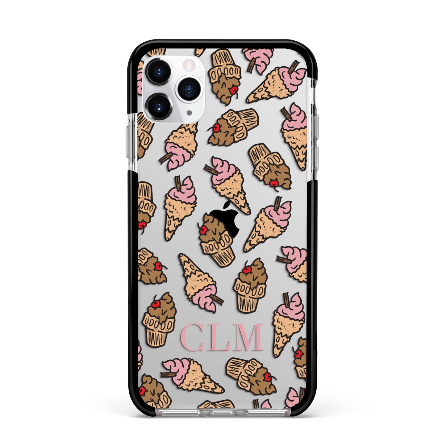 Personalised Ice Creams Initials Apple iPhone 11 Pro Max in Silver with Black Impact Case