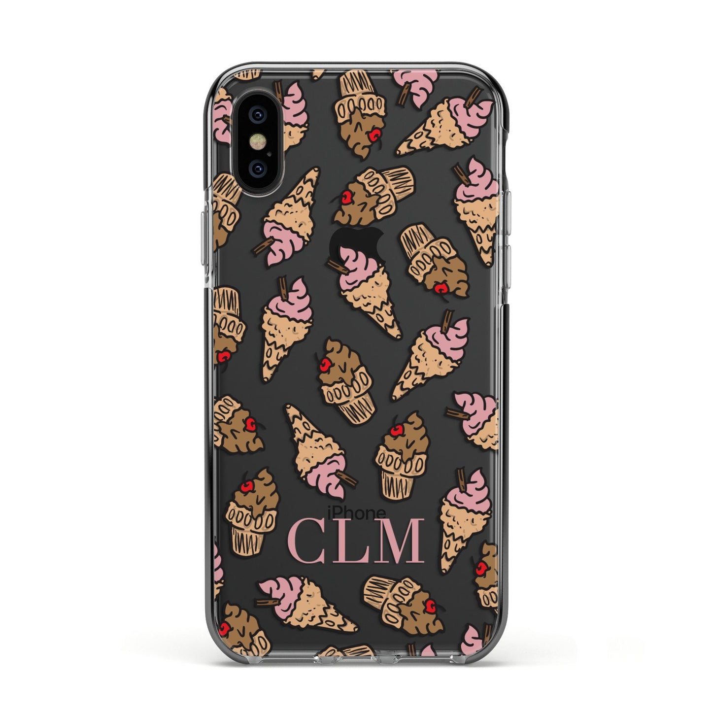 Personalised Ice Creams Initials Apple iPhone Xs Impact Case Black Edge on Black Phone