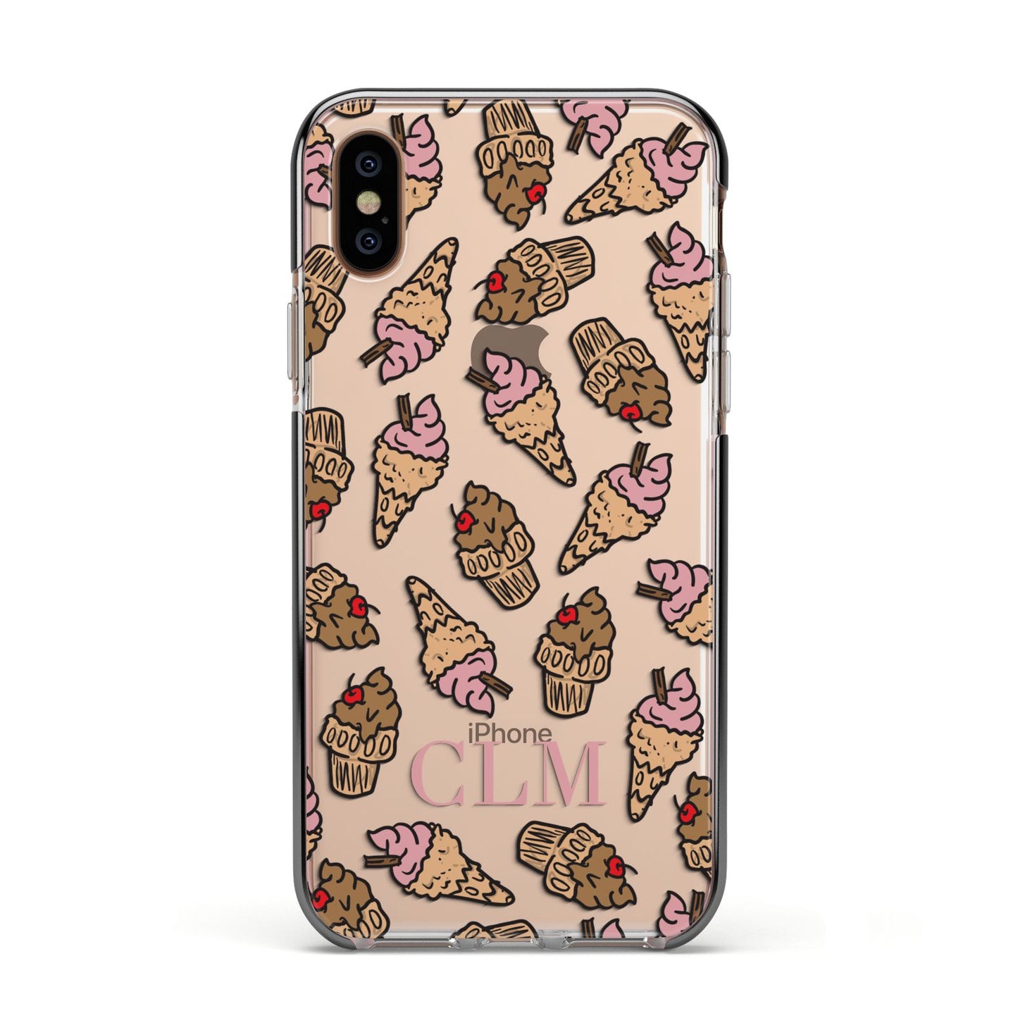 Personalised Ice Creams Initials Apple iPhone Xs Impact Case Black Edge on Gold Phone