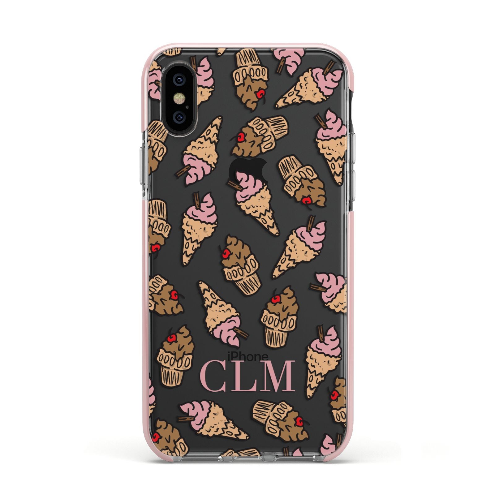 Personalised Ice Creams Initials Apple iPhone Xs Impact Case Pink Edge on Black Phone