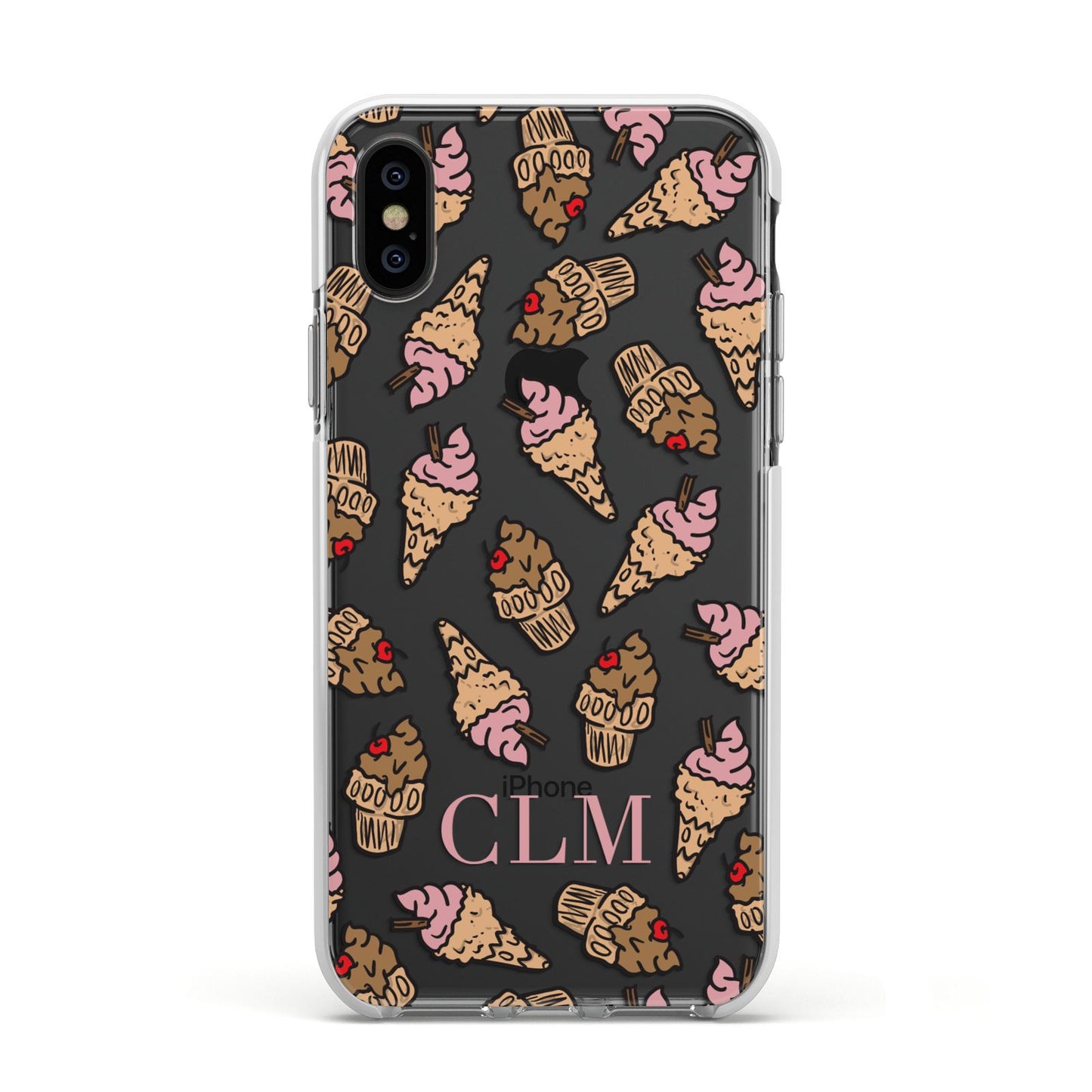 Personalised Ice Creams Initials Apple iPhone Xs Impact Case White Edge on Black Phone