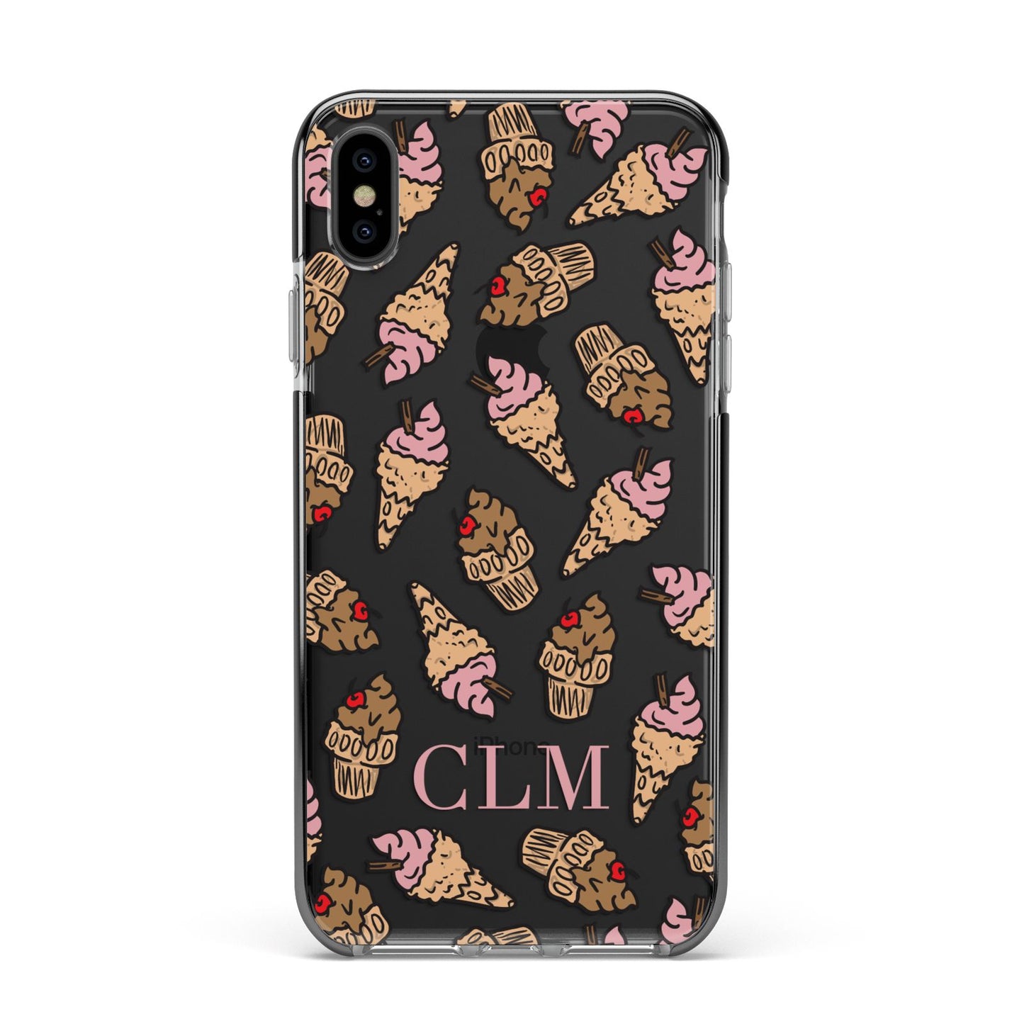 Personalised Ice Creams Initials Apple iPhone Xs Max Impact Case Black Edge on Black Phone