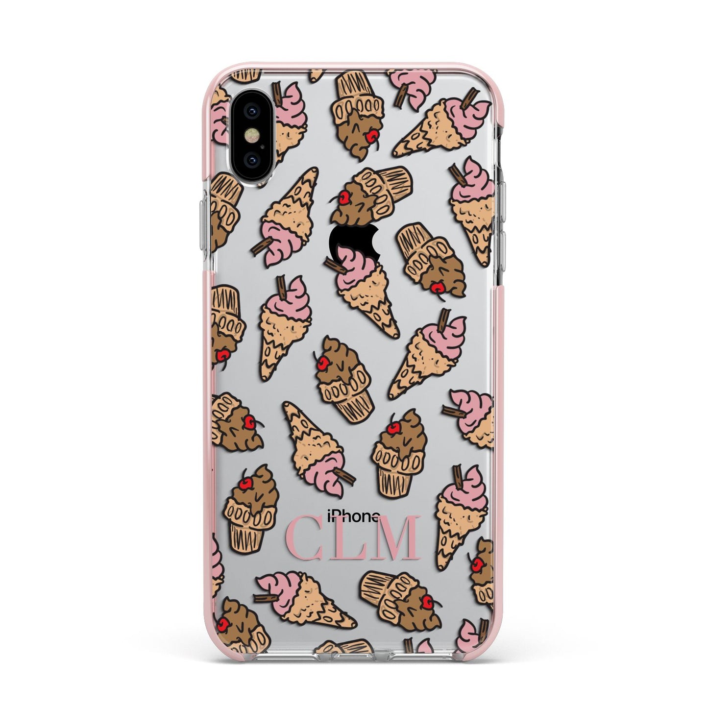 Personalised Ice Creams Initials Apple iPhone Xs Max Impact Case Pink Edge on Silver Phone