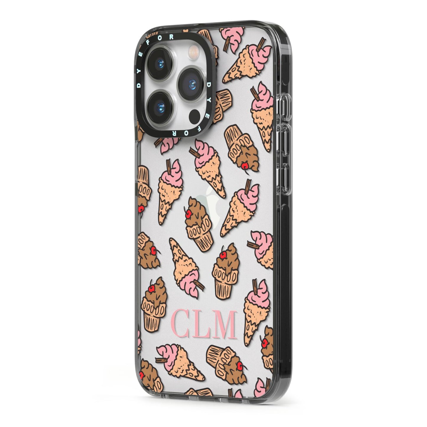 Personalised Ice Creams Initials iPhone 13 Pro Black Impact Case Side Angle on Silver phone