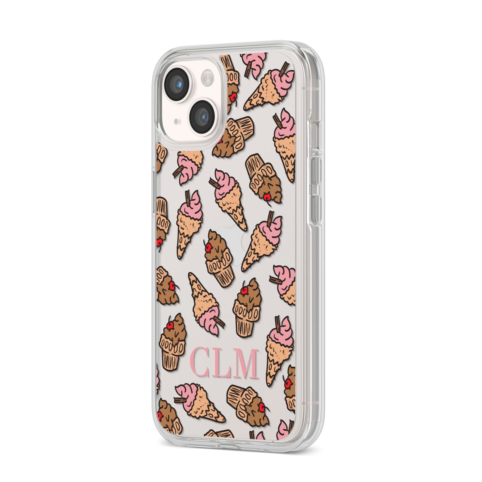 Personalised Ice Creams Initials iPhone 14 Clear Tough Case Starlight Angled Image