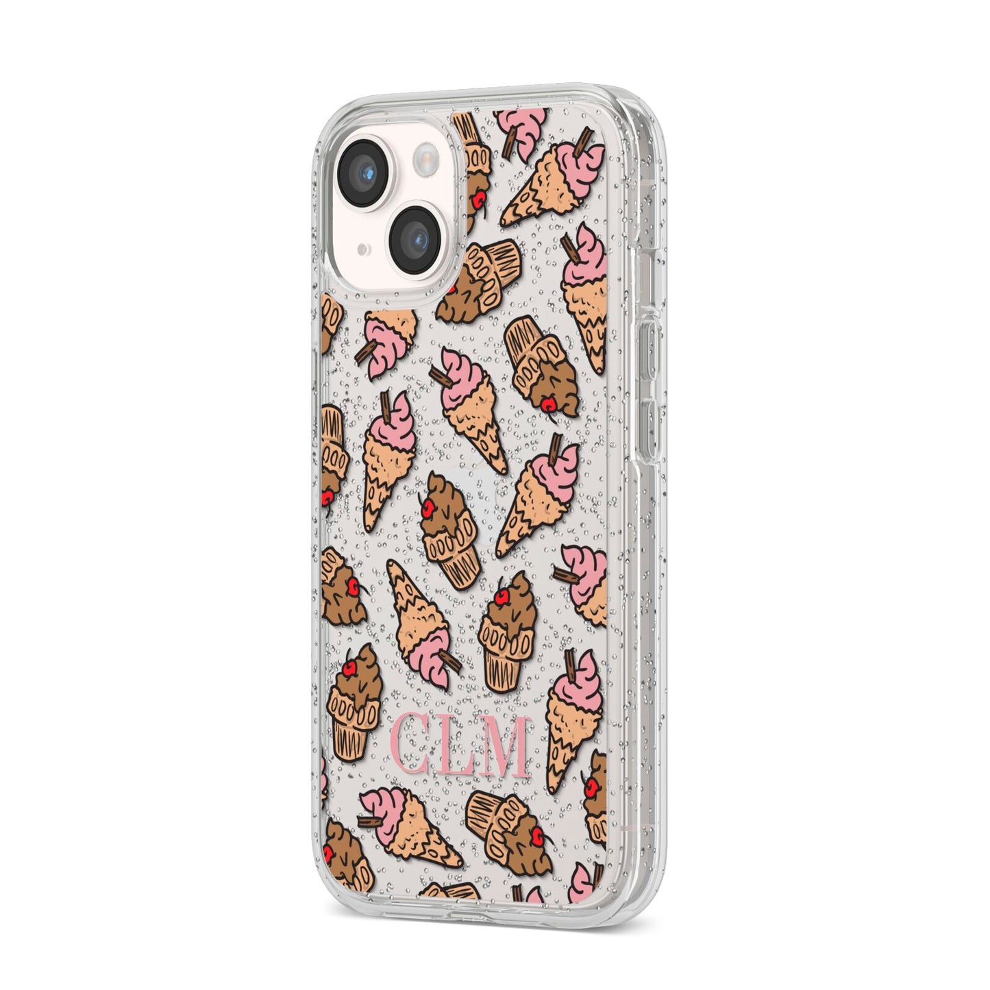 Personalised Ice Creams Initials iPhone 14 Glitter Tough Case Starlight Angled Image